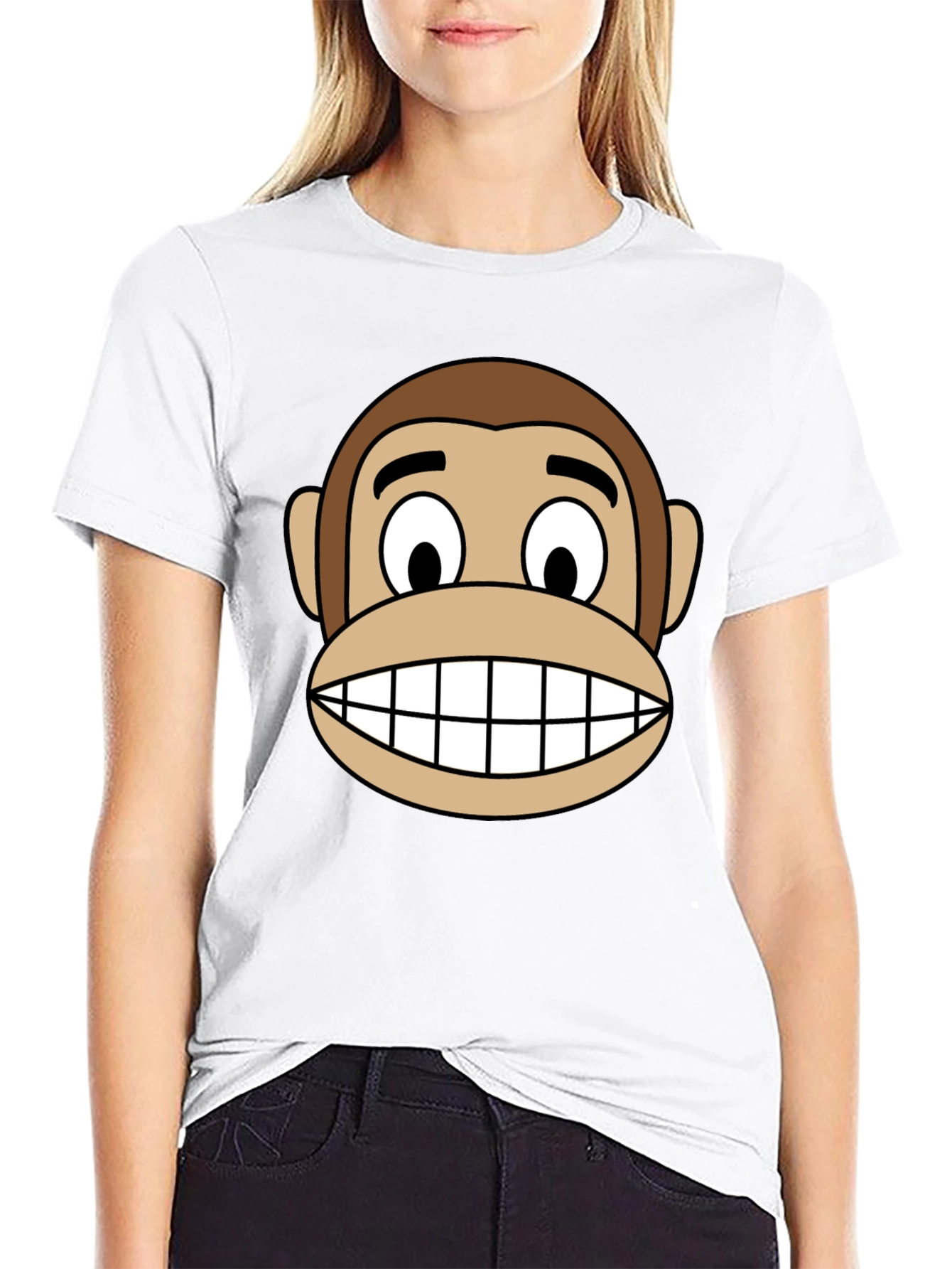 Funny Monkey Face Graphic Tee - Black Cotton T-Shirt