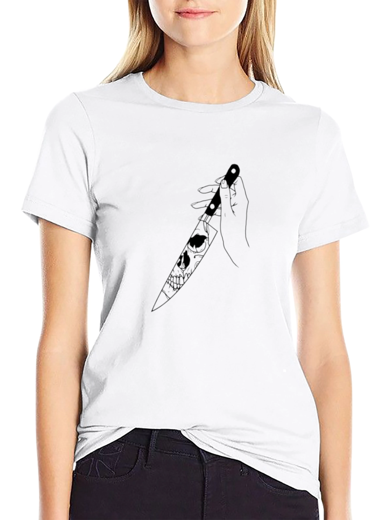 Skull Knife Graphic T-Shirt - Edgy Unisex Design