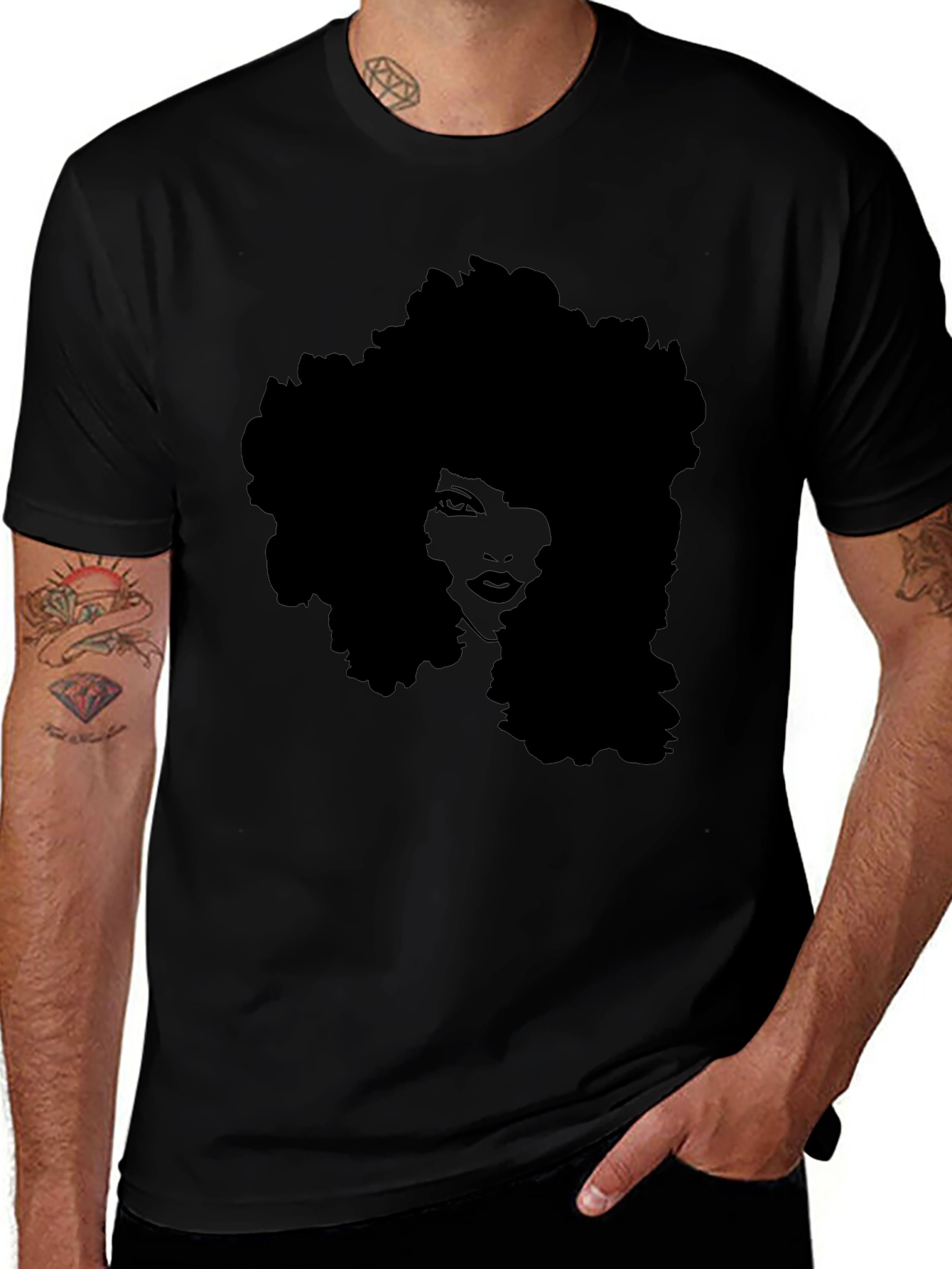 Afro Silhouette Tee - Stylish Black Graphic T-Shirt
