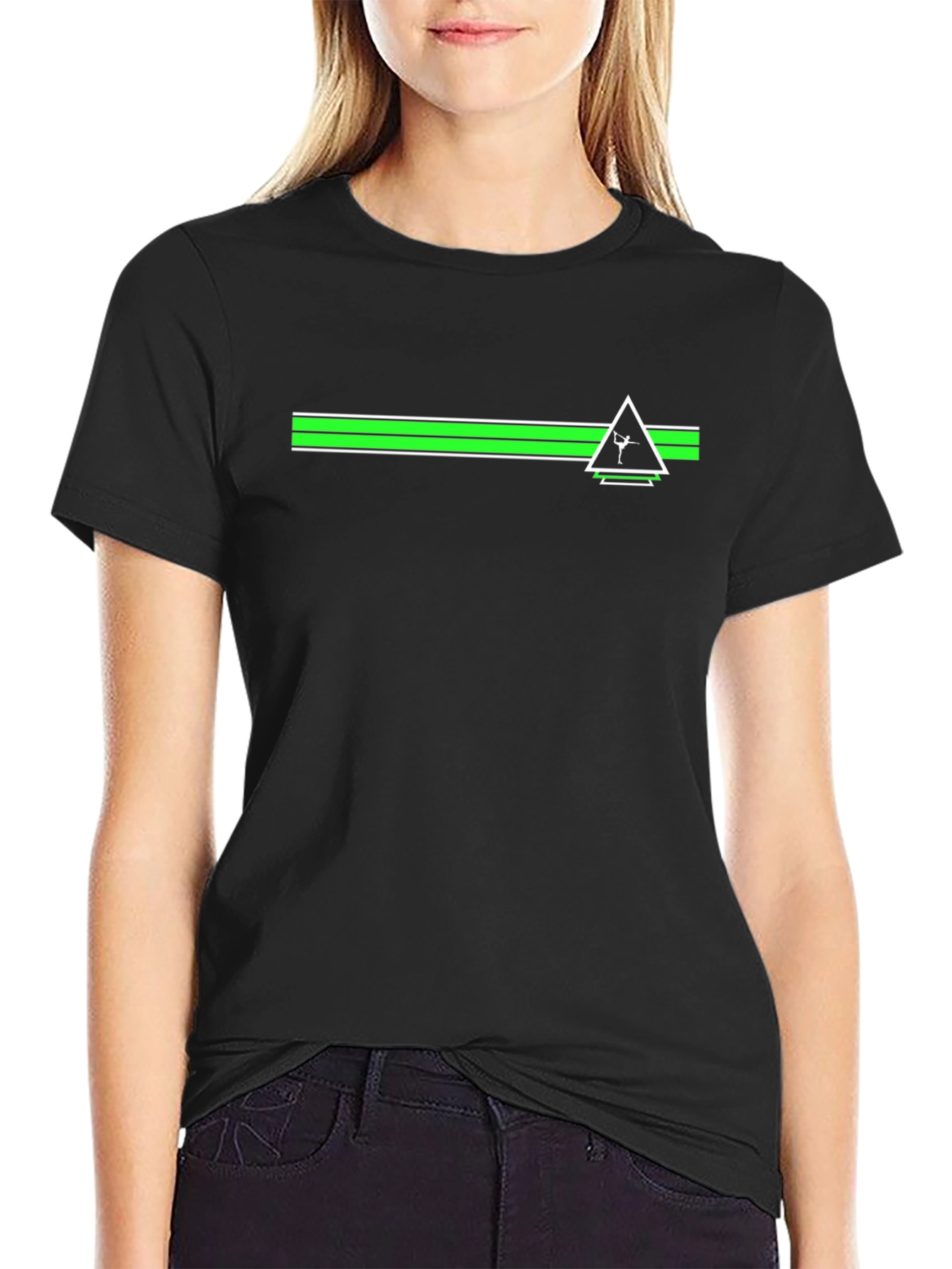 Modern Graphic Tee: Green Stripe Triangle Design