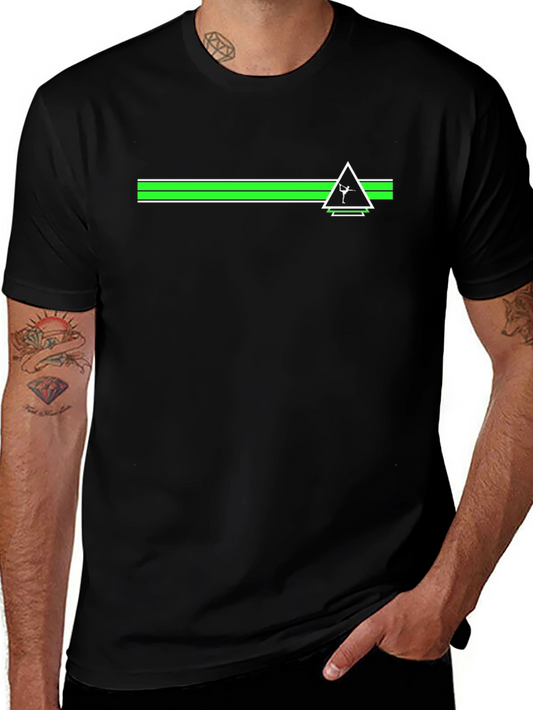 Modern Graphic Tee: Green Stripe Triangle Design
