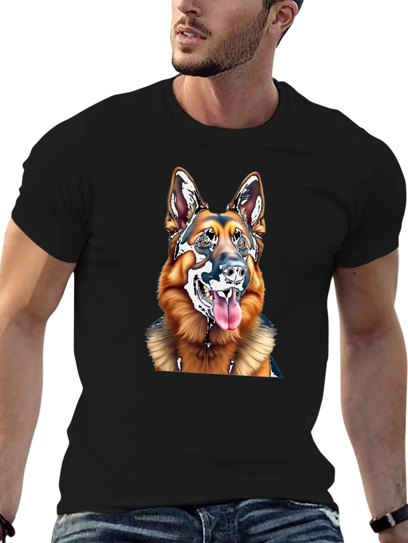 German Shepherd Dog Graphic Tee - Black Cotton Blend