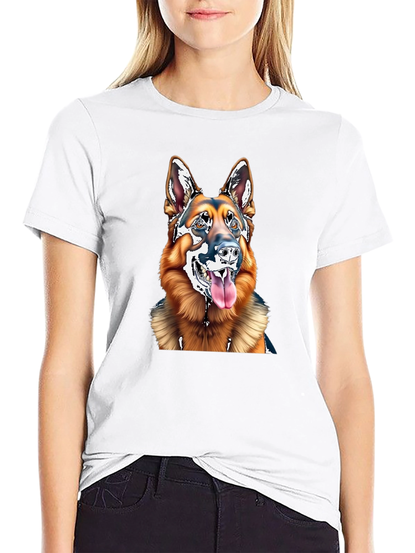 German Shepherd Dog Graphic Tee - Black Cotton Blend