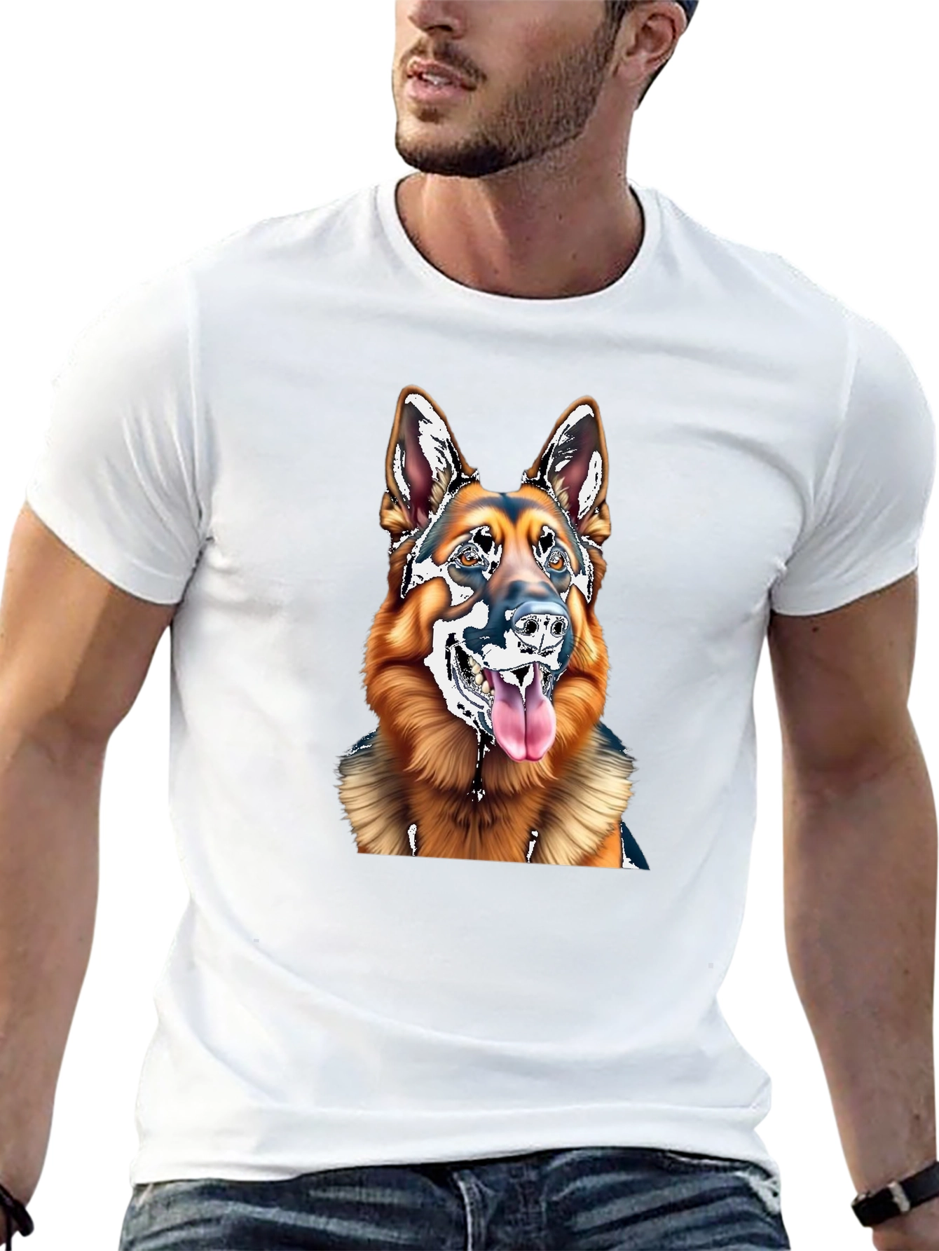 German Shepherd Dog Graphic Tee - Black Cotton Blend