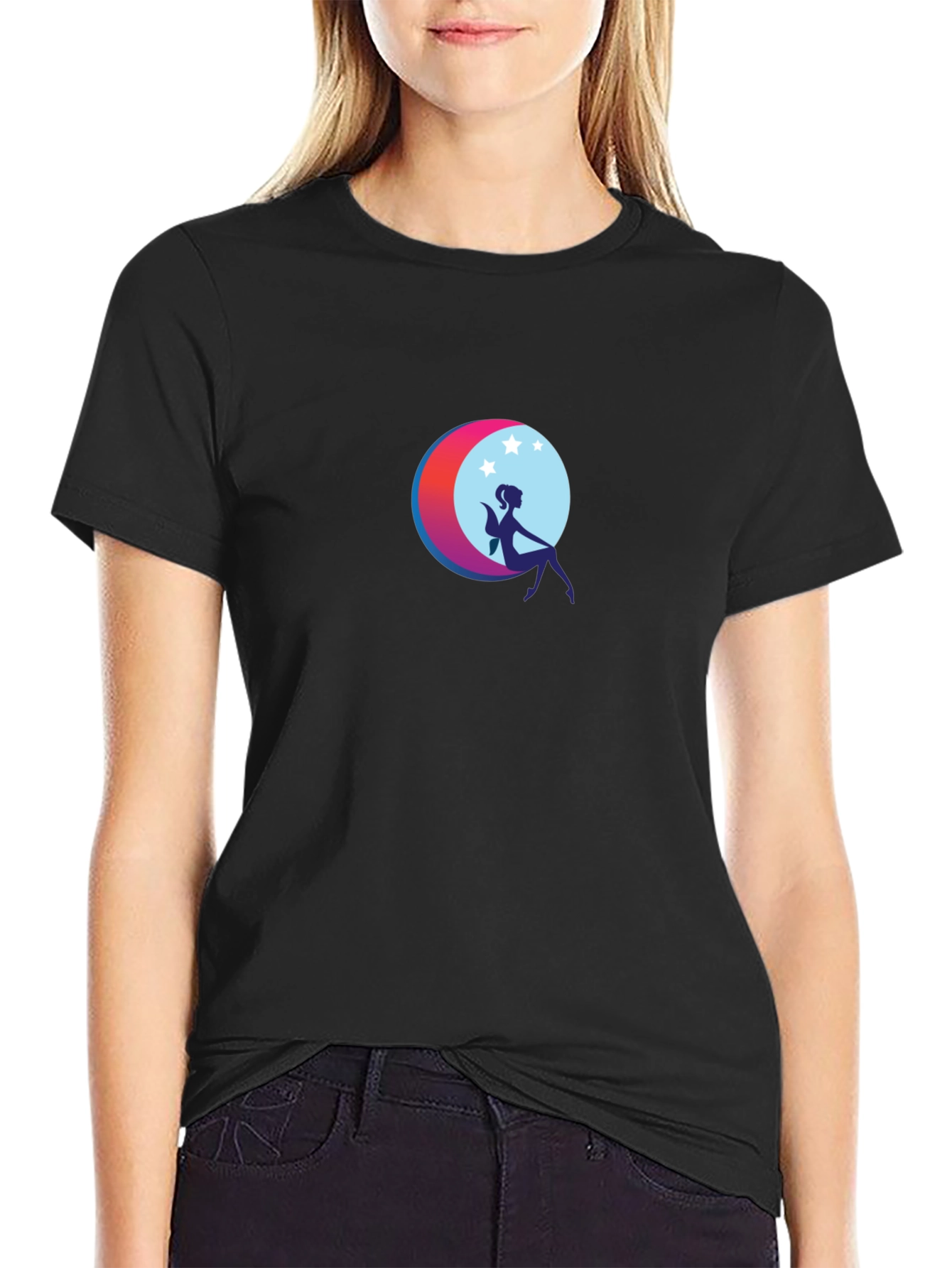 Moon Fairy Graphic Black T-Shirt