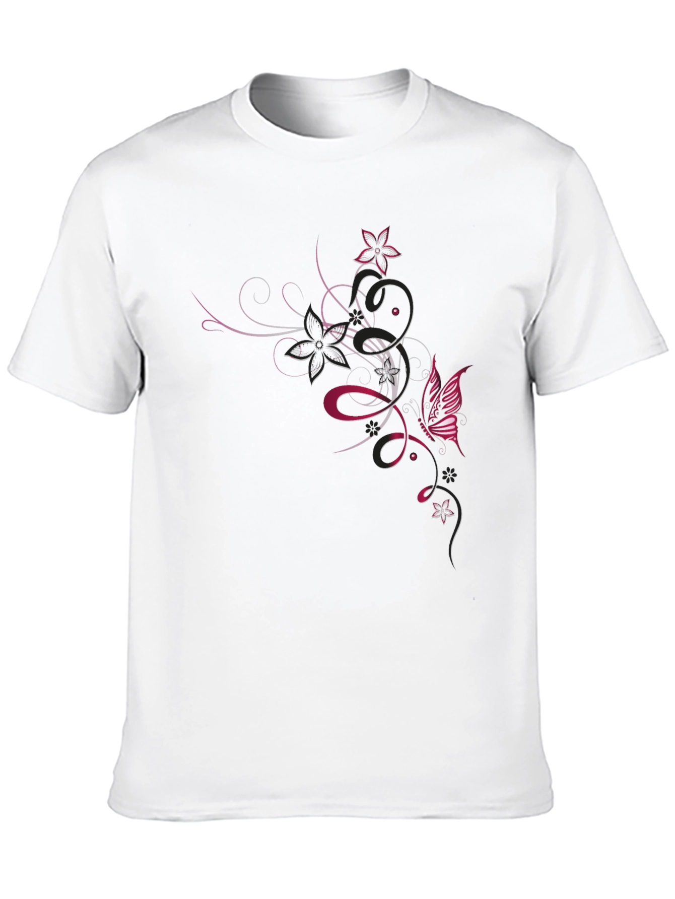 Black T-Shirt with Floral Butterfly Design
