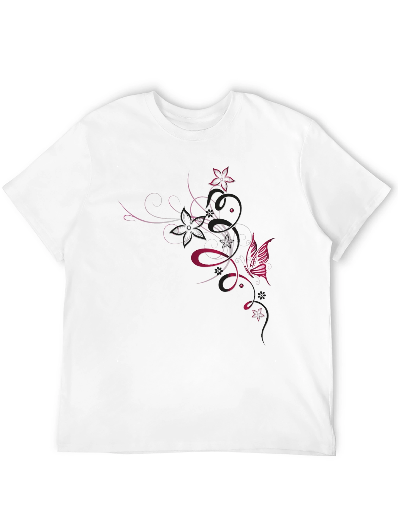Black T-Shirt with Floral Butterfly Design
