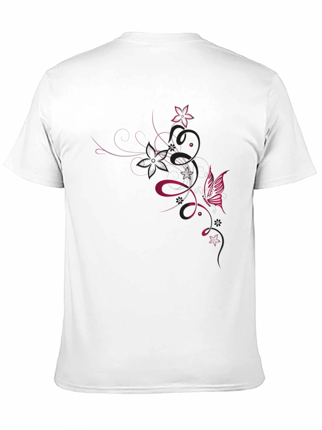 Black T-Shirt with Floral Butterfly Design