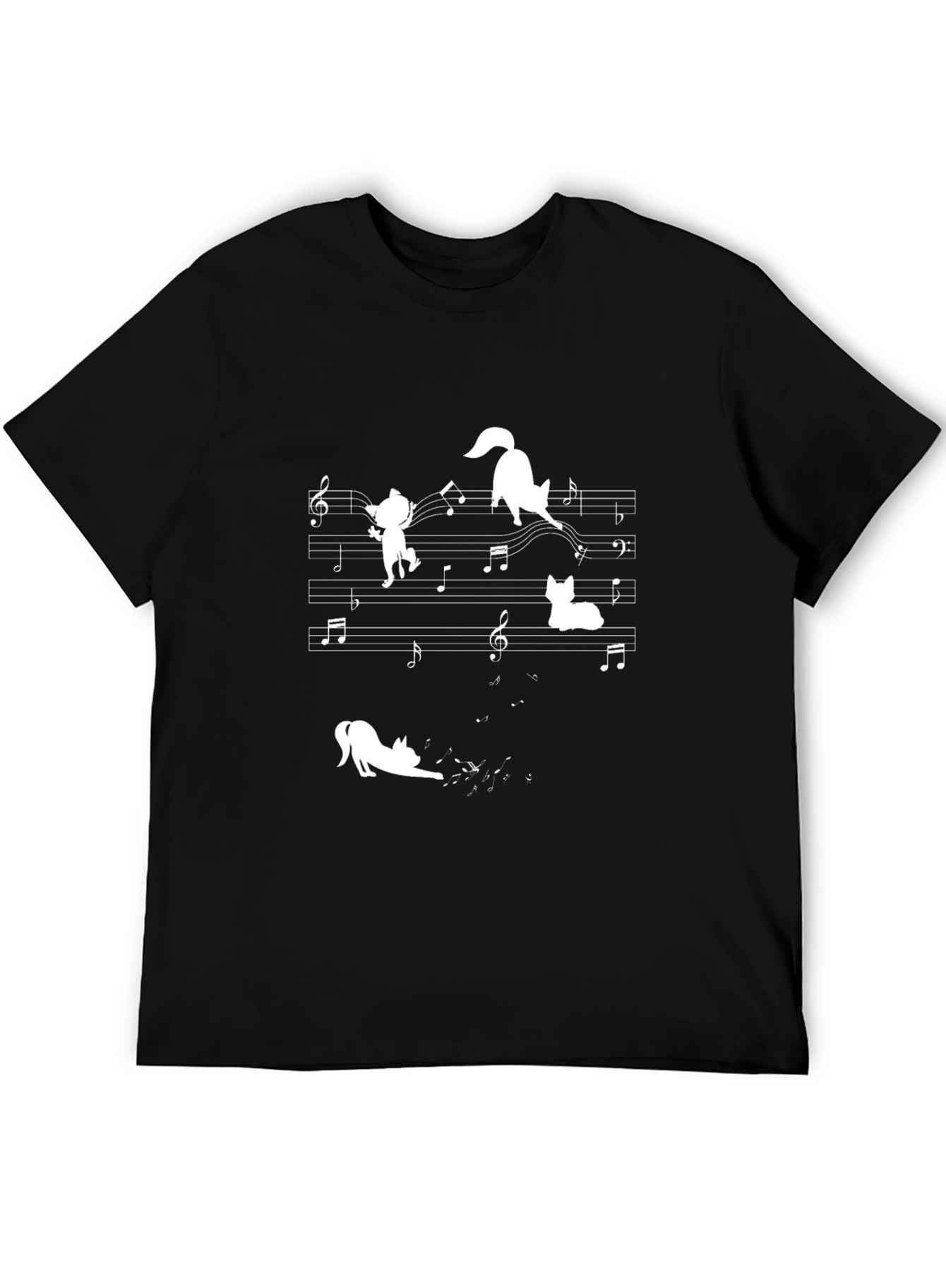 Musical Cats Graphic Tee - Black Cotton T-Shirt