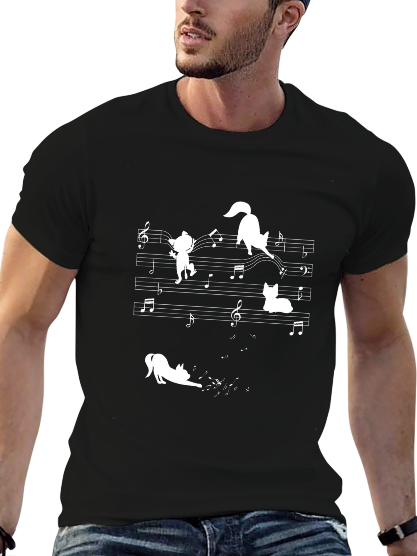 Musical Cats Graphic Tee - Black Cotton T-Shirt
