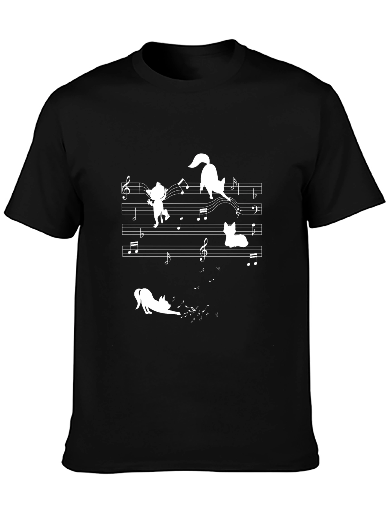 Musical Cats Graphic Tee - Black Cotton T-Shirt
