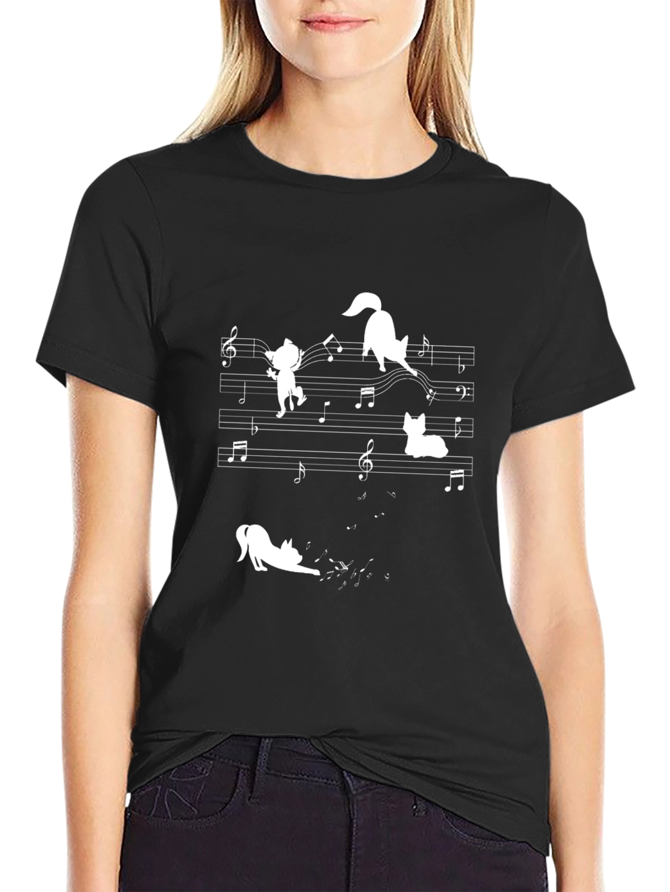 Musical Cats Graphic Tee - Black Cotton T-Shirt