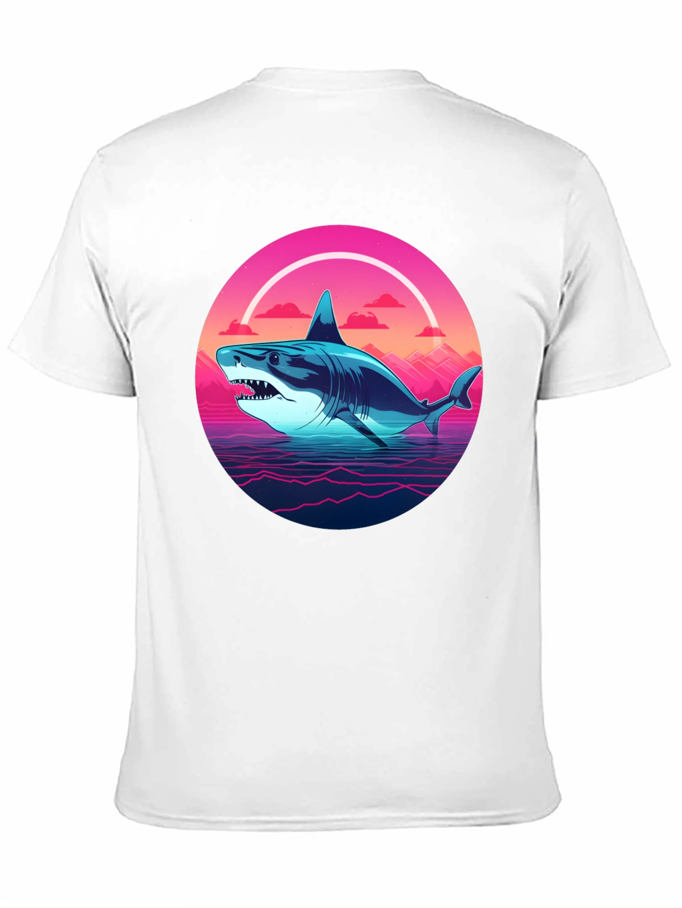 Retro Shark Graphic Tee - Black Cotton Blend