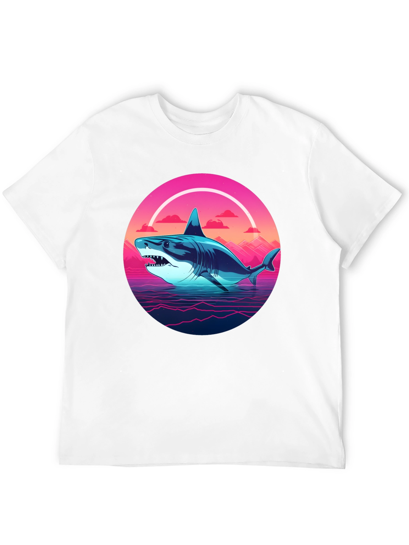 Retro Shark Graphic Tee - Black Cotton Blend