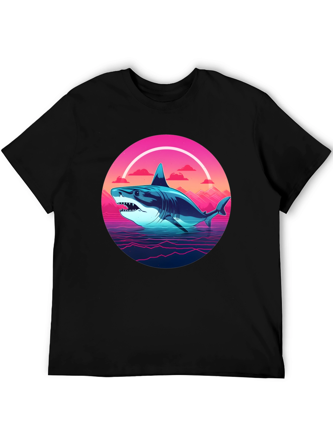 Retro Shark Graphic Tee - Black Cotton Blend