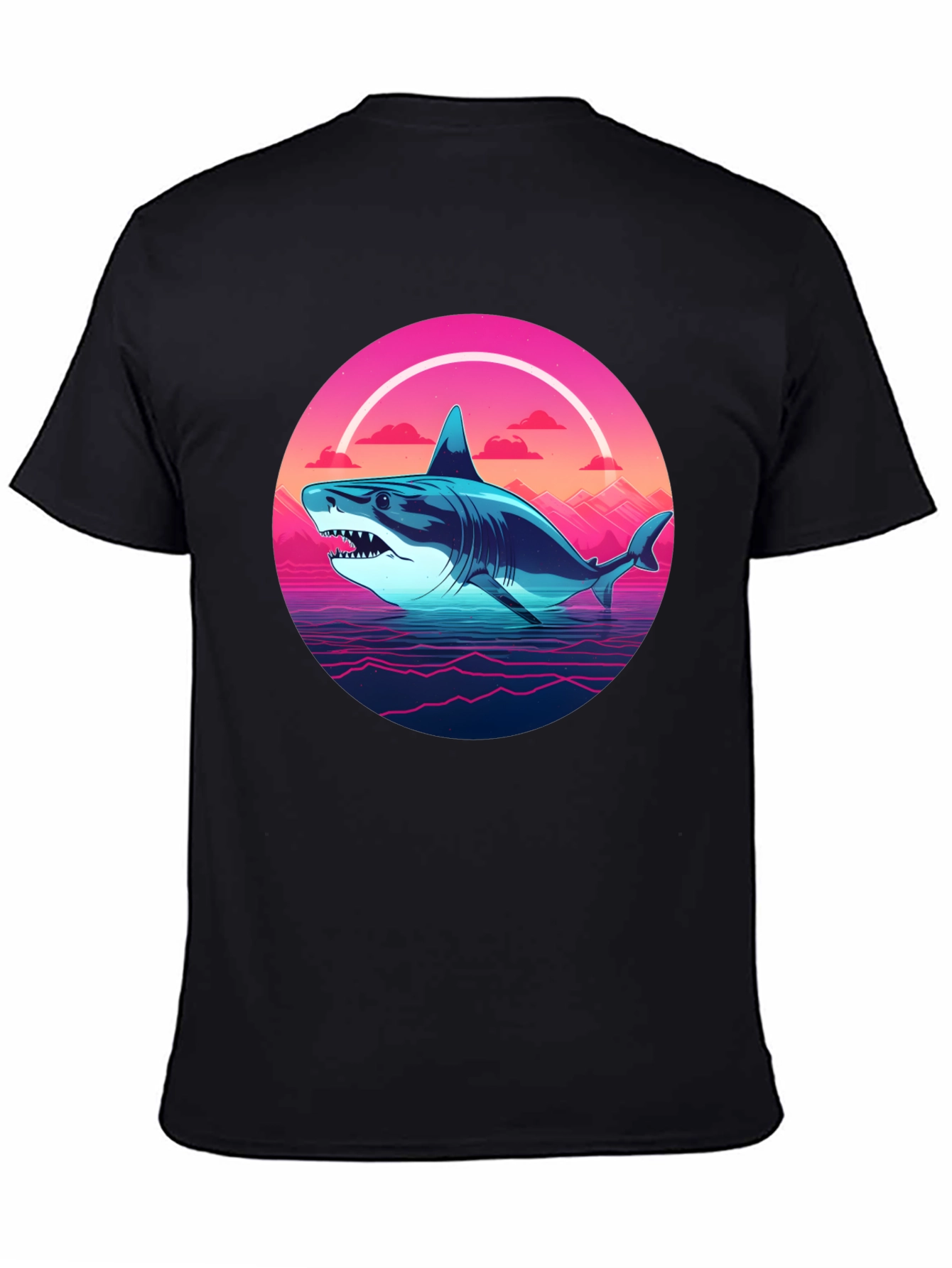 Retro Shark Graphic Tee - Black Cotton Blend