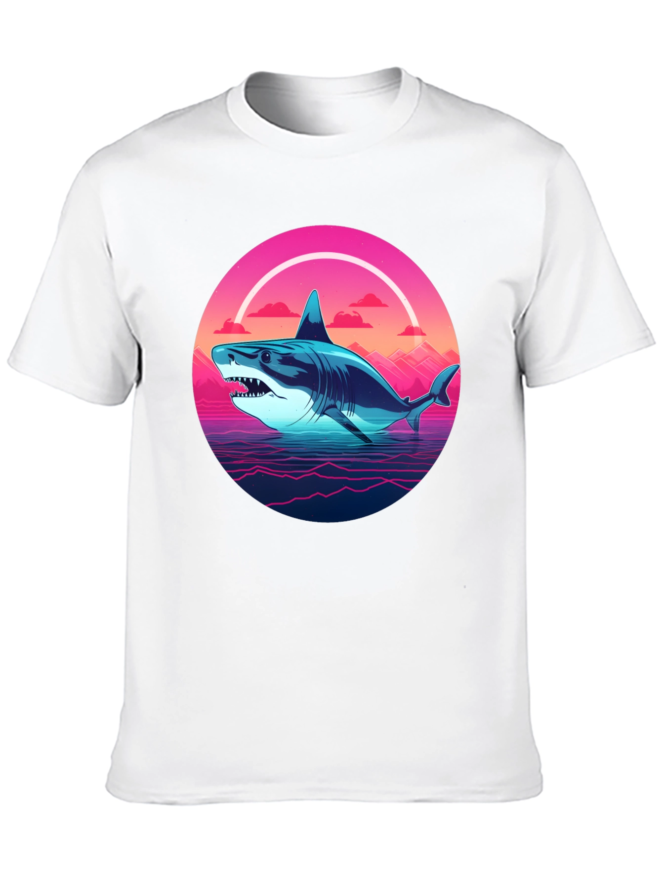 Retro Shark Graphic Tee - Black Cotton Blend