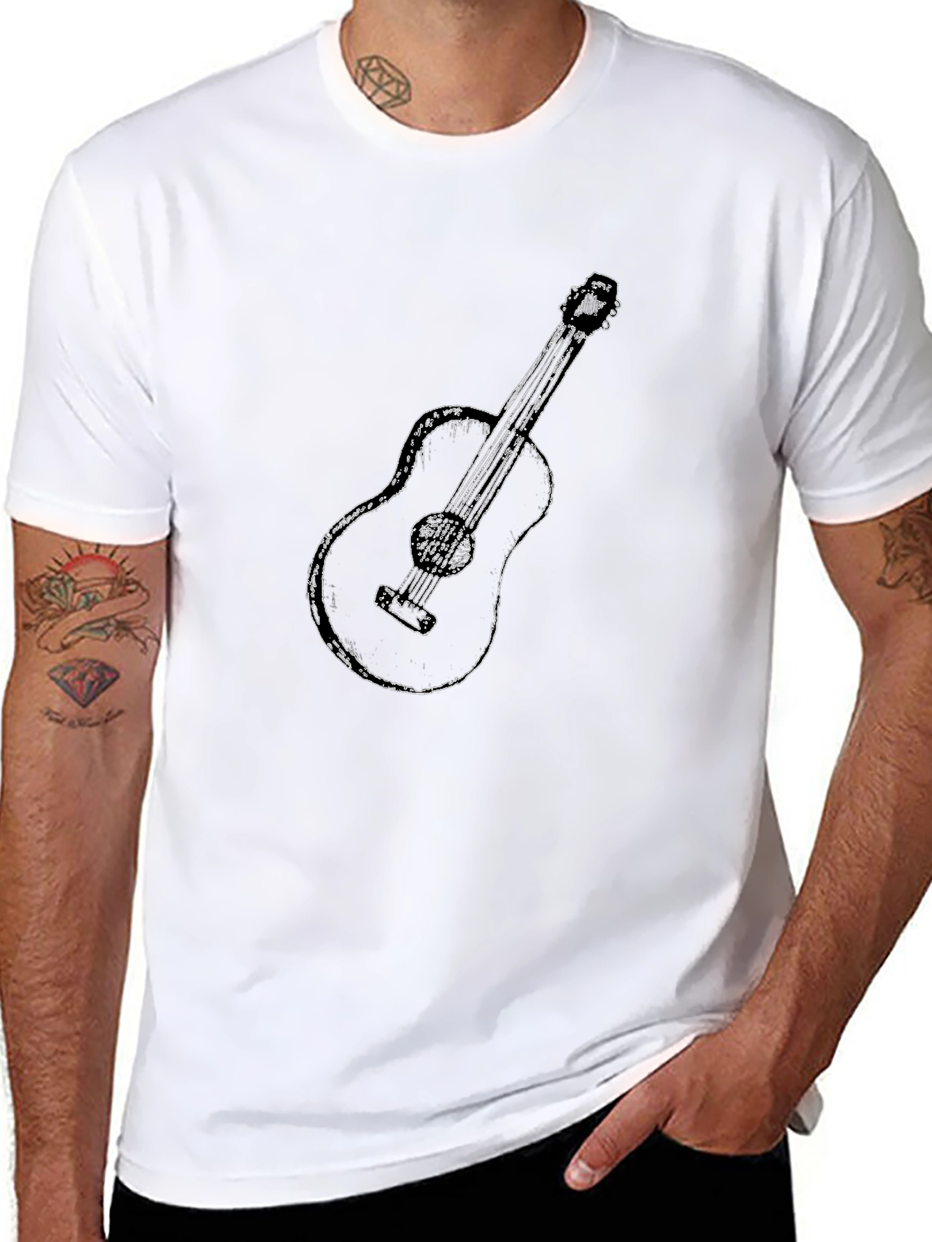 Guitar Graphic Print Black T-Shirt