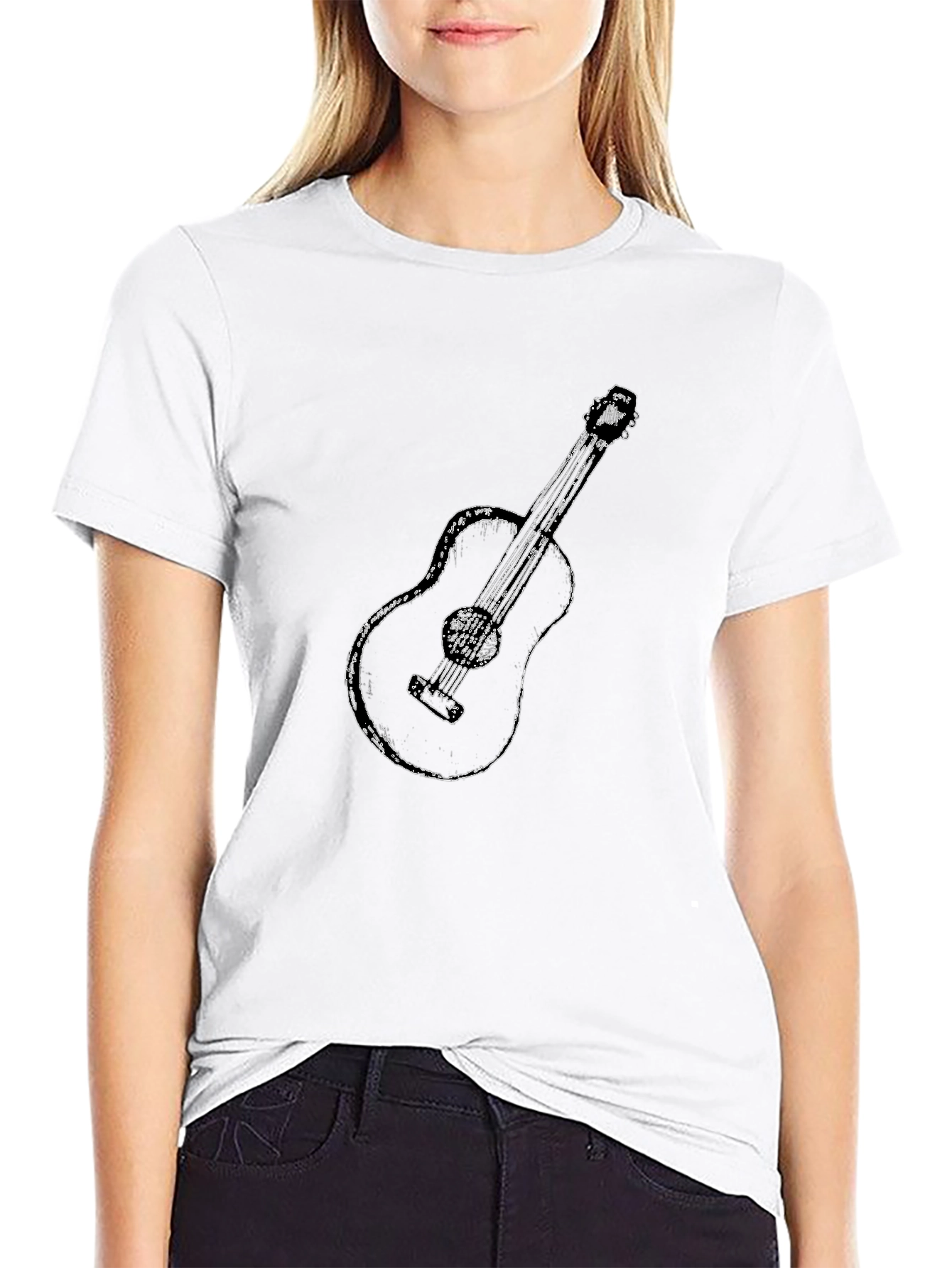 Guitar Graphic Print Black T-Shirt