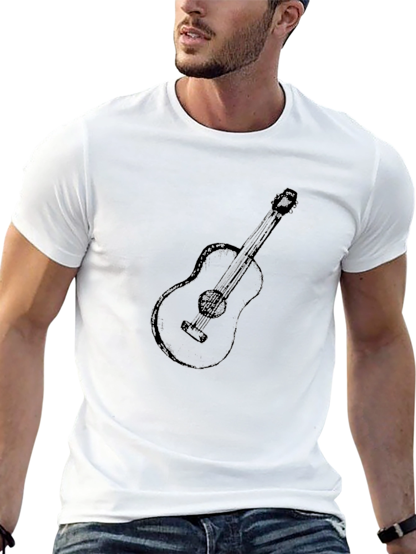 Guitar Graphic Print Black T-Shirt