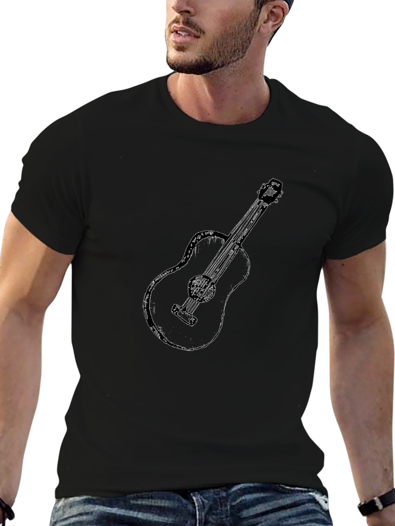 Guitar Graphic Print Black T-Shirt