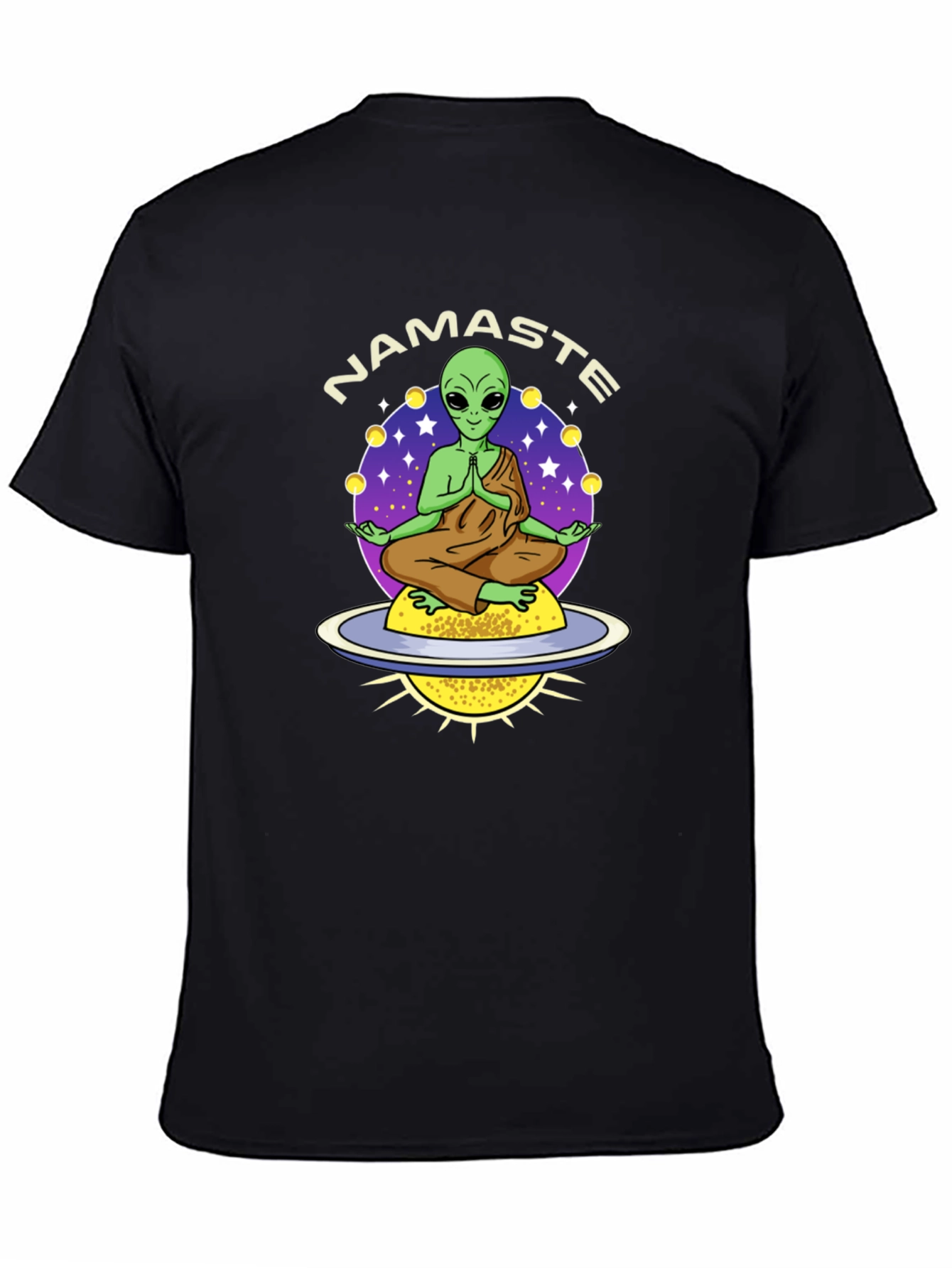 Namaste Alien T-Shirt - Meditating UFO Design