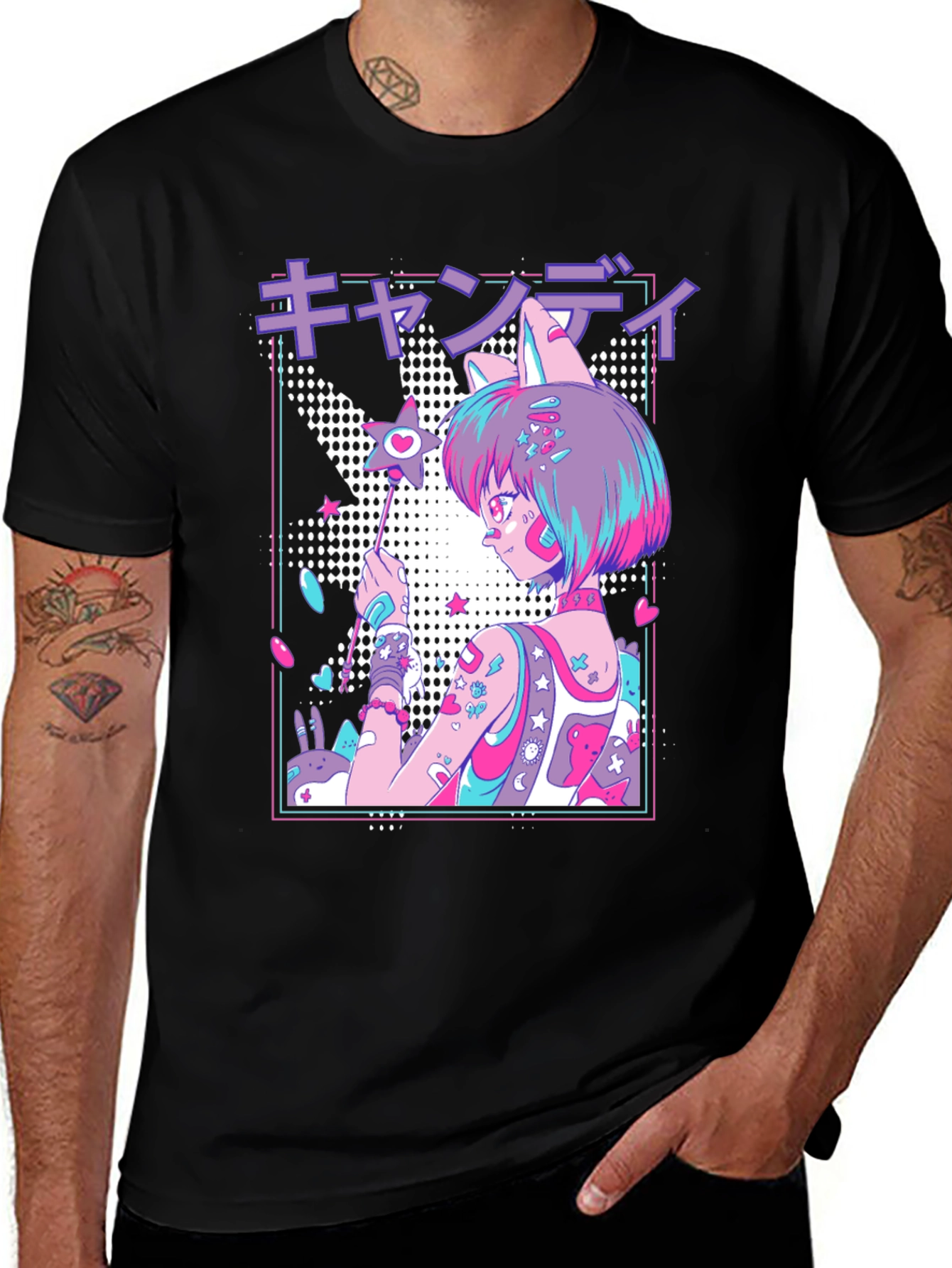 Anime Girl Graphic T-Shirt - Black Cotton Blend Tee