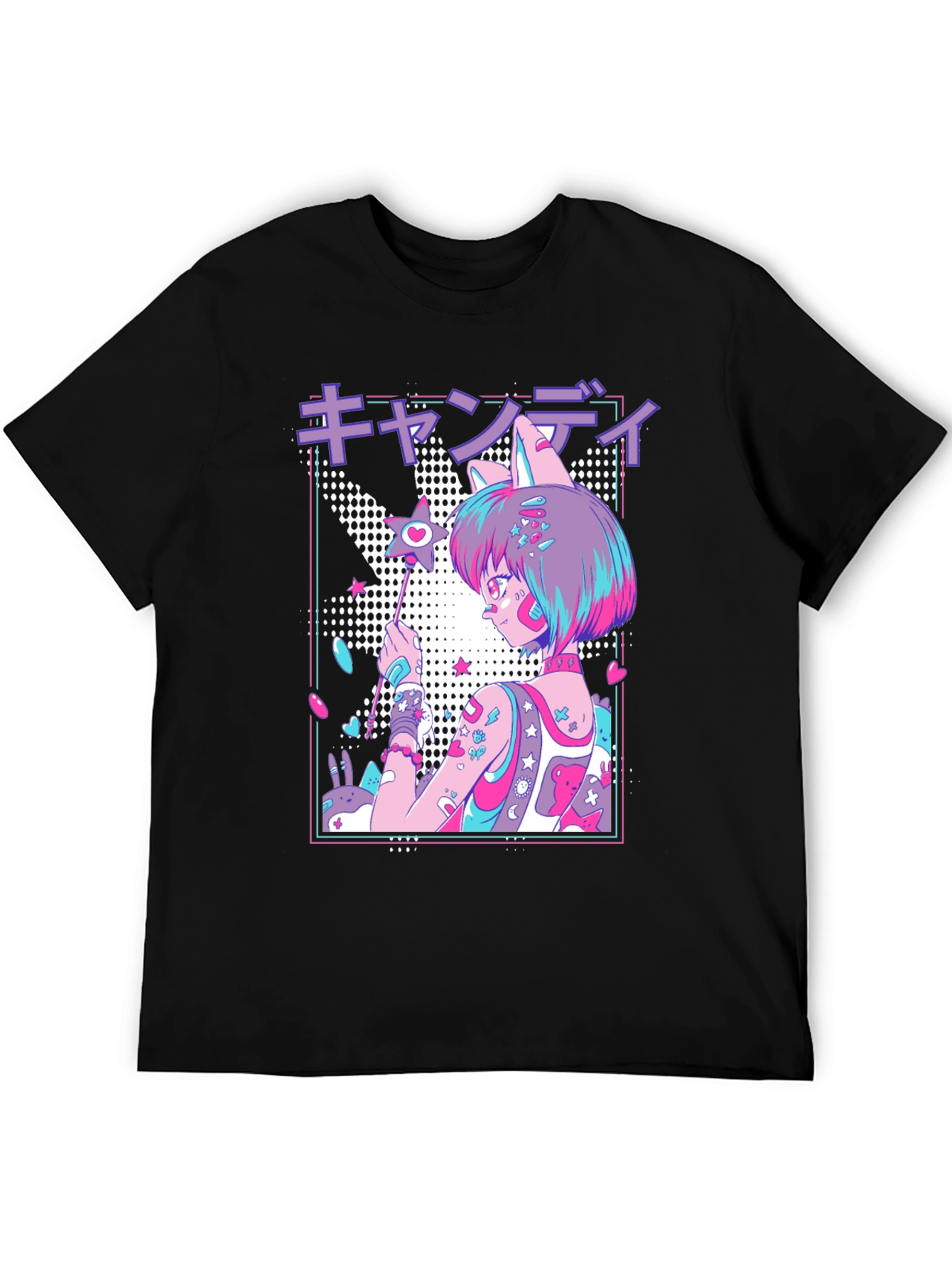 Anime Girl Graphic T-Shirt - Black Cotton Blend Tee