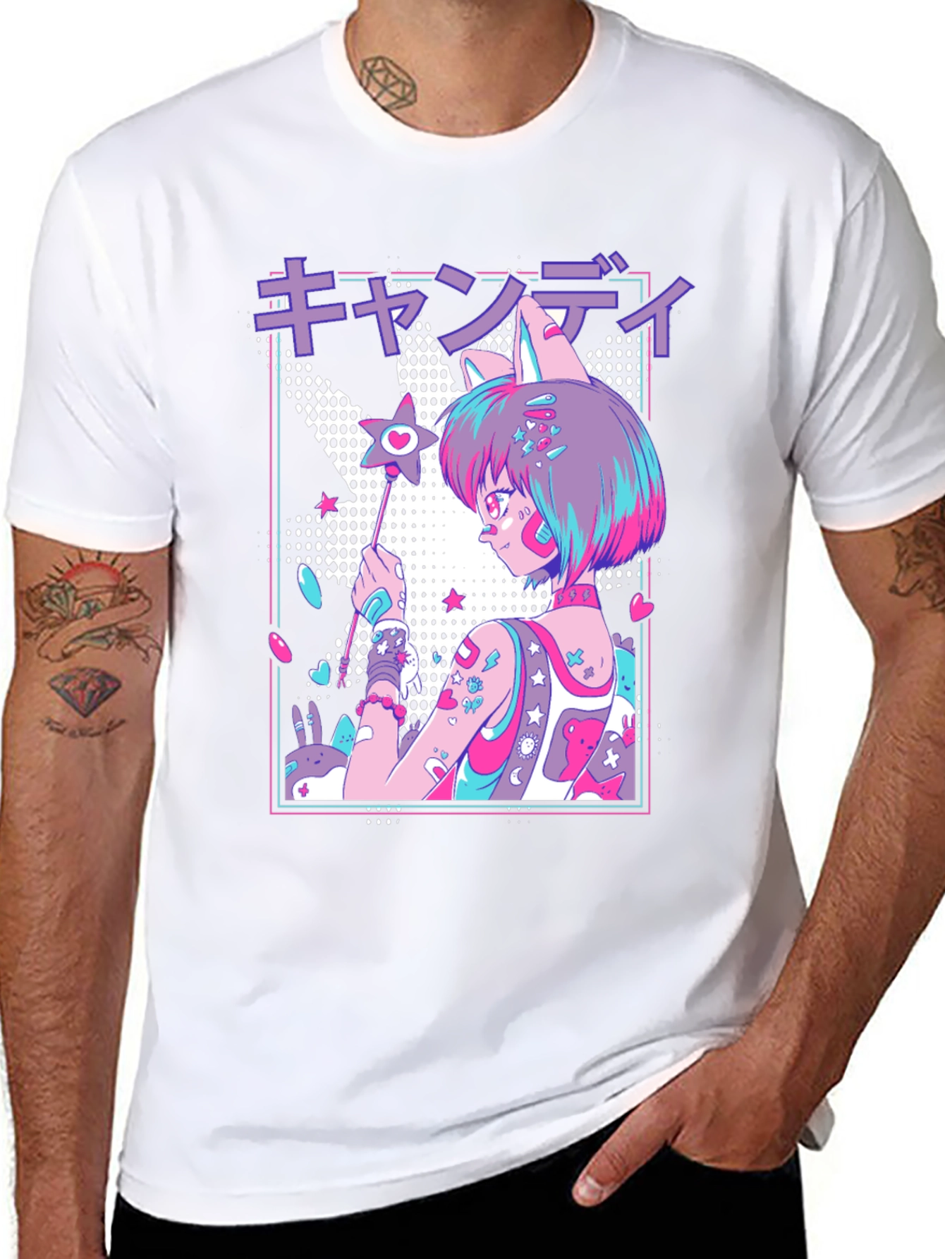 Anime Girl Graphic T-Shirt - Black Cotton Blend Tee