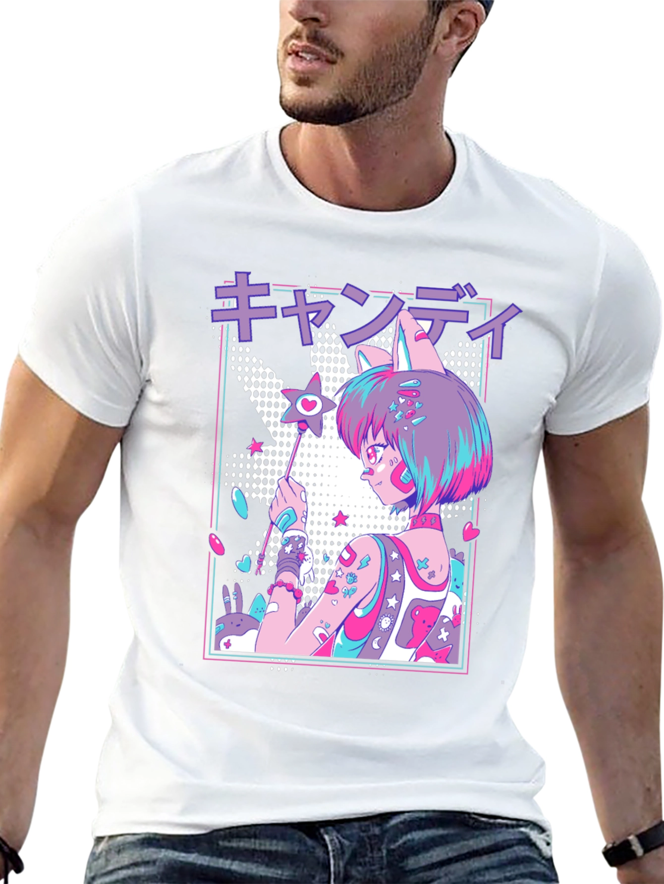 Anime Girl Graphic T-Shirt - Black Cotton Blend Tee