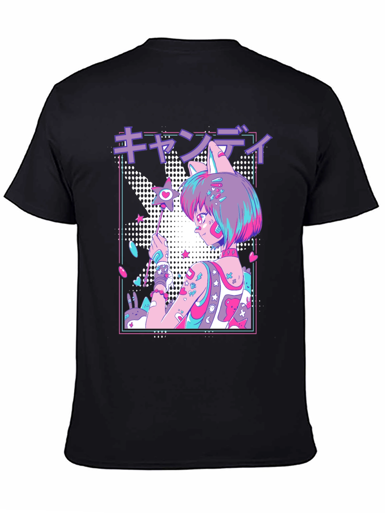 Anime Girl Graphic T-Shirt - Black Cotton Blend Tee