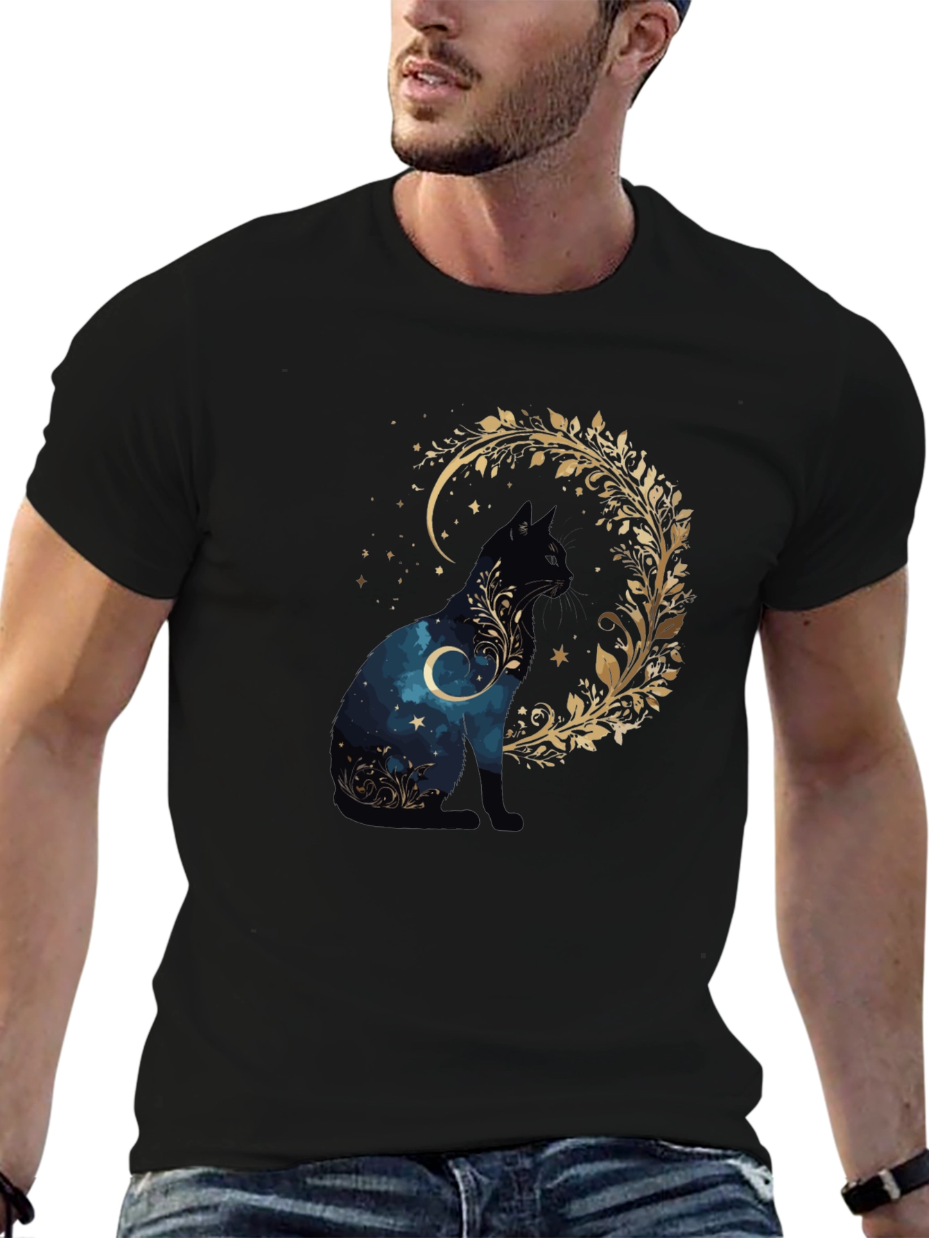 Mystic Cat T-Shirt - Celestial Feline Design