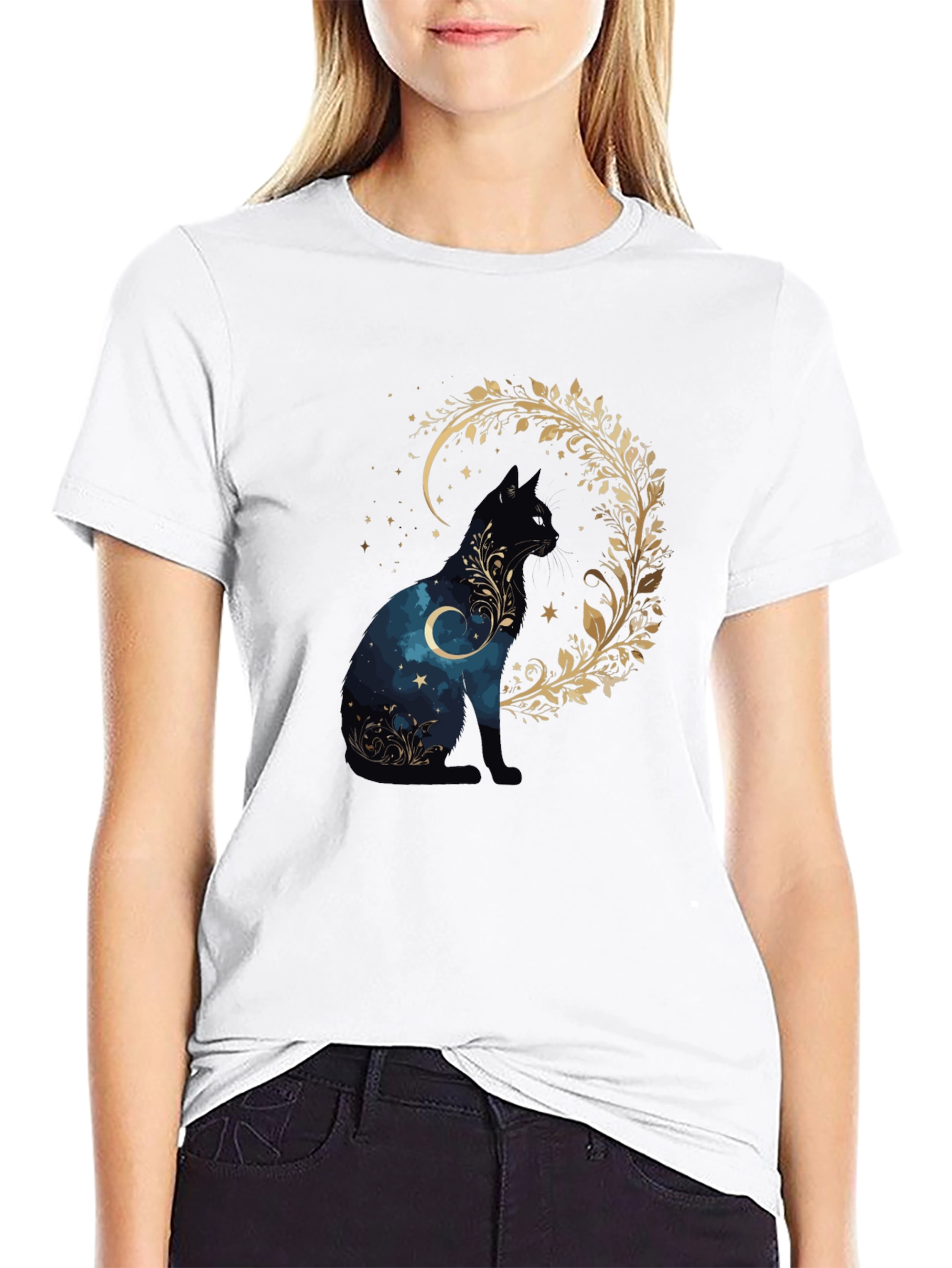 Mystic Cat T-Shirt - Celestial Feline Design