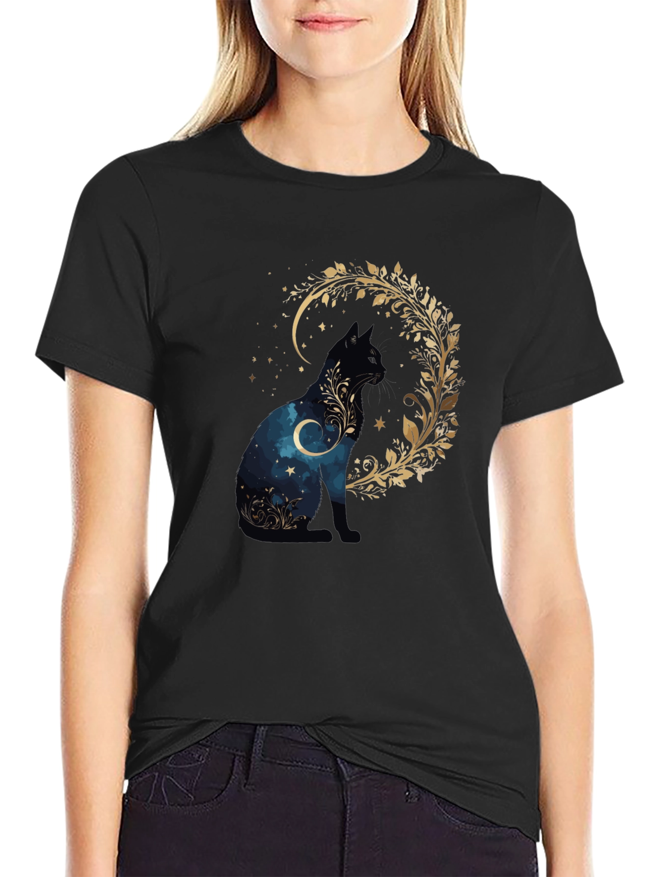 Mystic Cat T-Shirt - Celestial Feline Design
