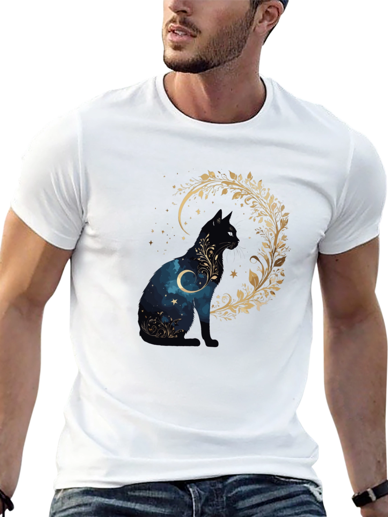 Mystic Cat T-Shirt - Celestial Feline Design