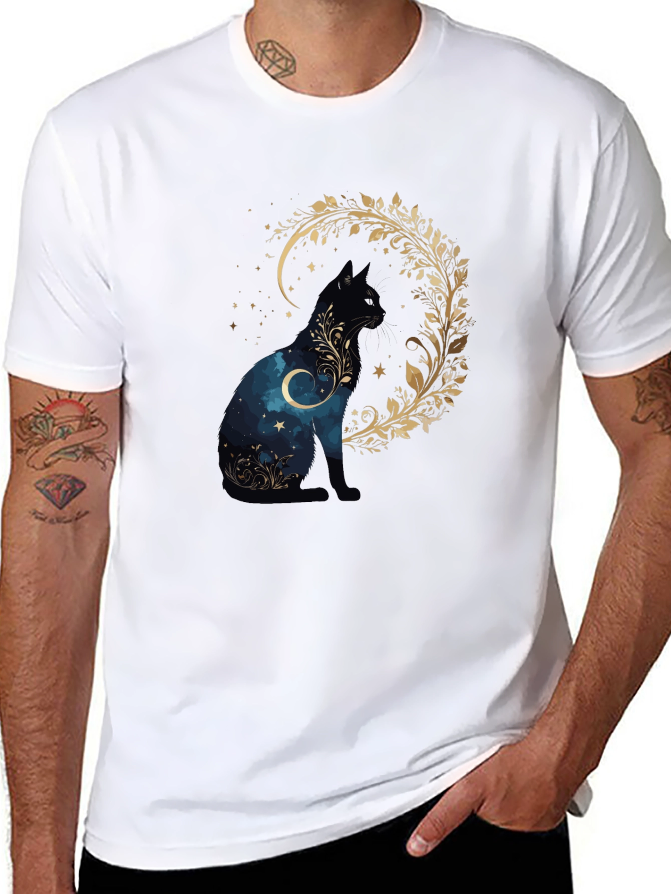 Mystic Cat T-Shirt - Celestial Feline Design