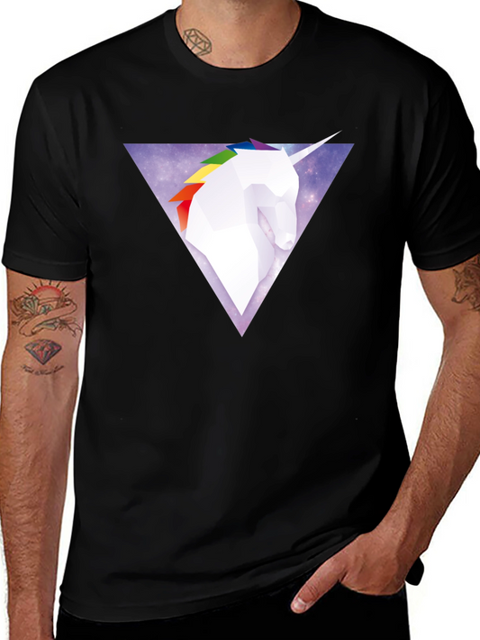 Unicorn Triangle Graphic Tee - Black Cotton Blend T-Shirt