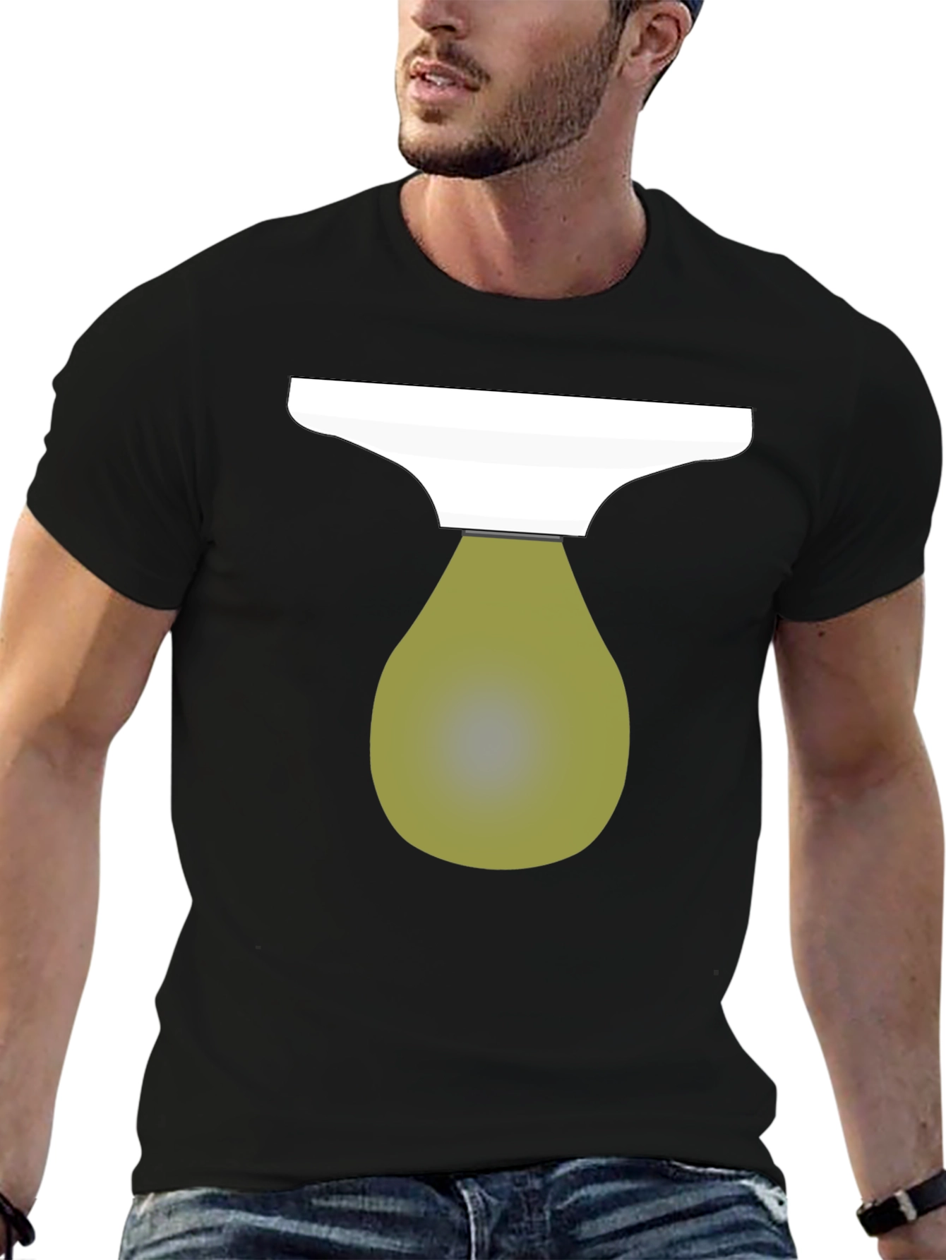 Modern Graphic Print T-Shirt - Olive Bulb Design