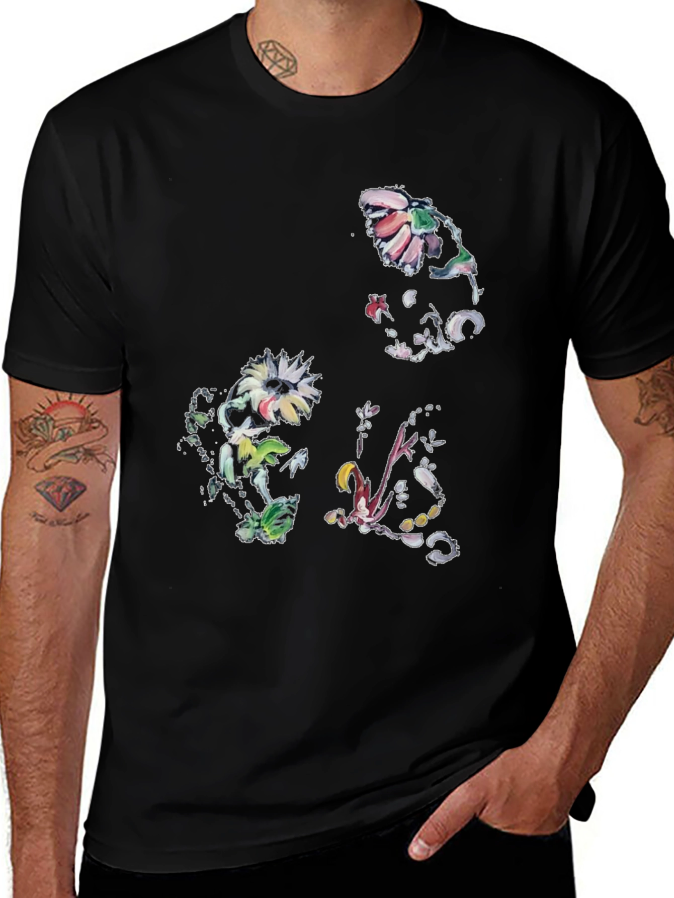 Floral Print Graphic Tee - Black