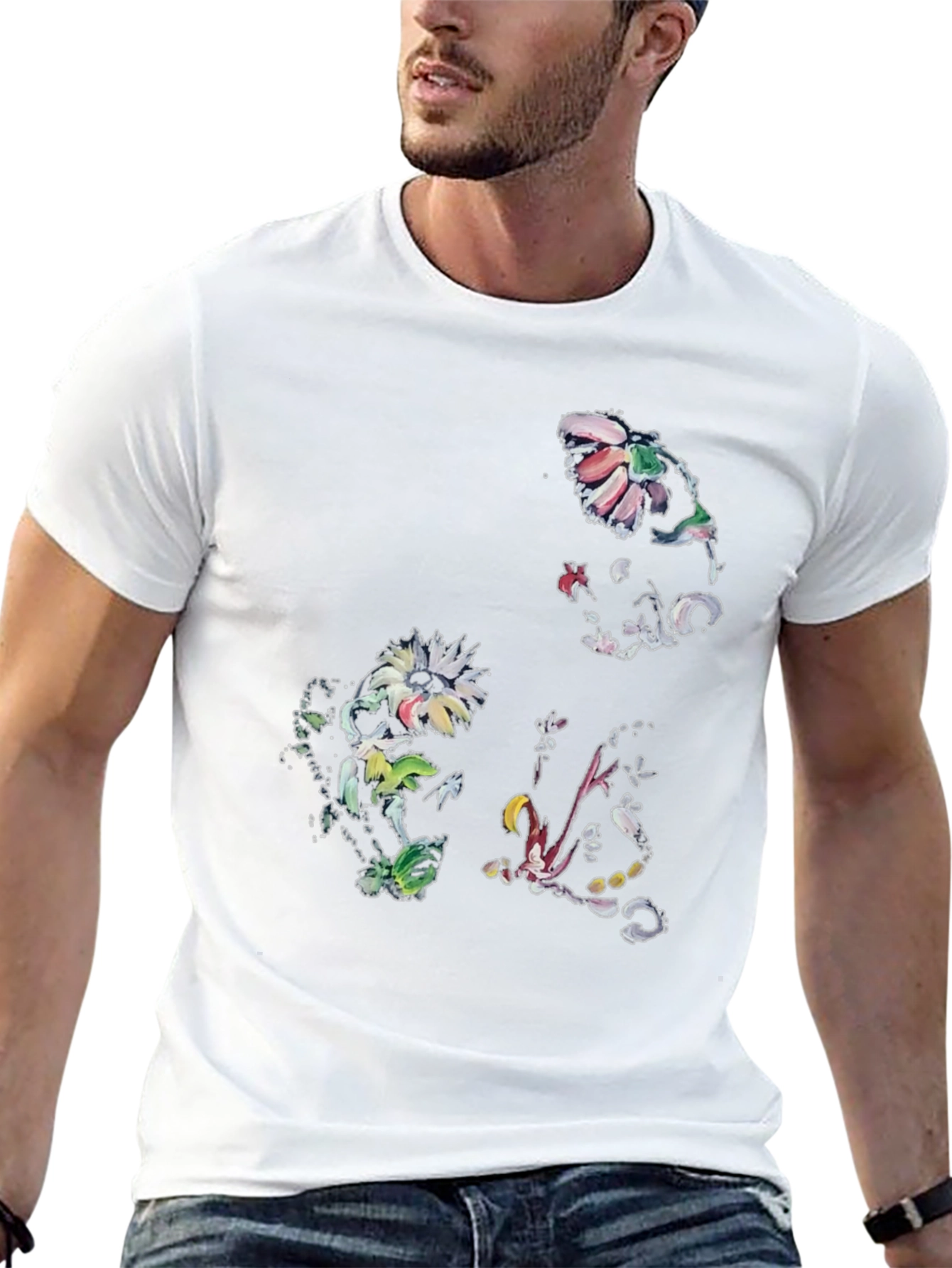 Floral Print Graphic Tee - Black