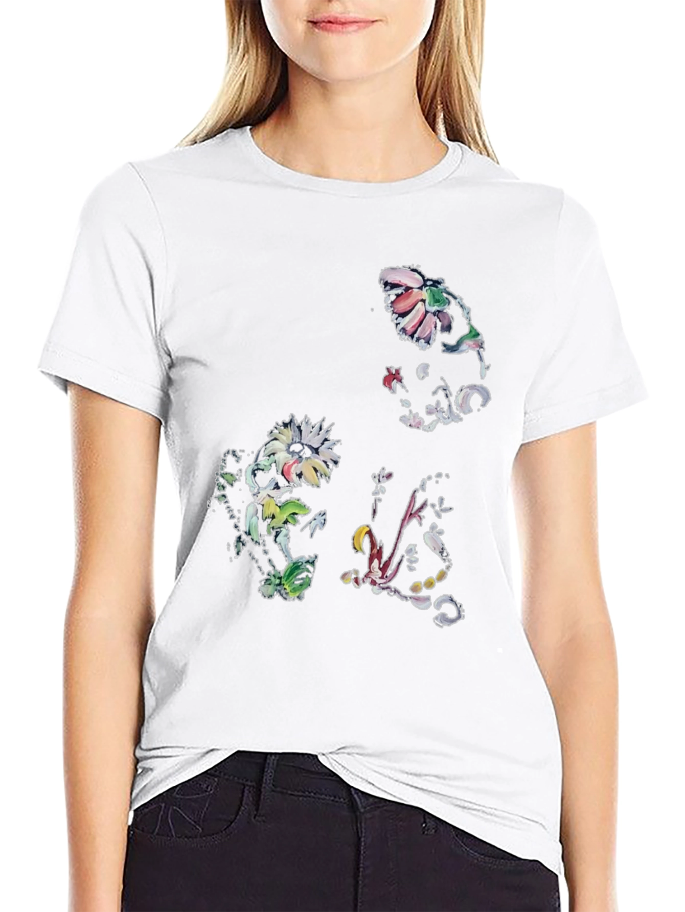 Floral Print Graphic Tee - Black
