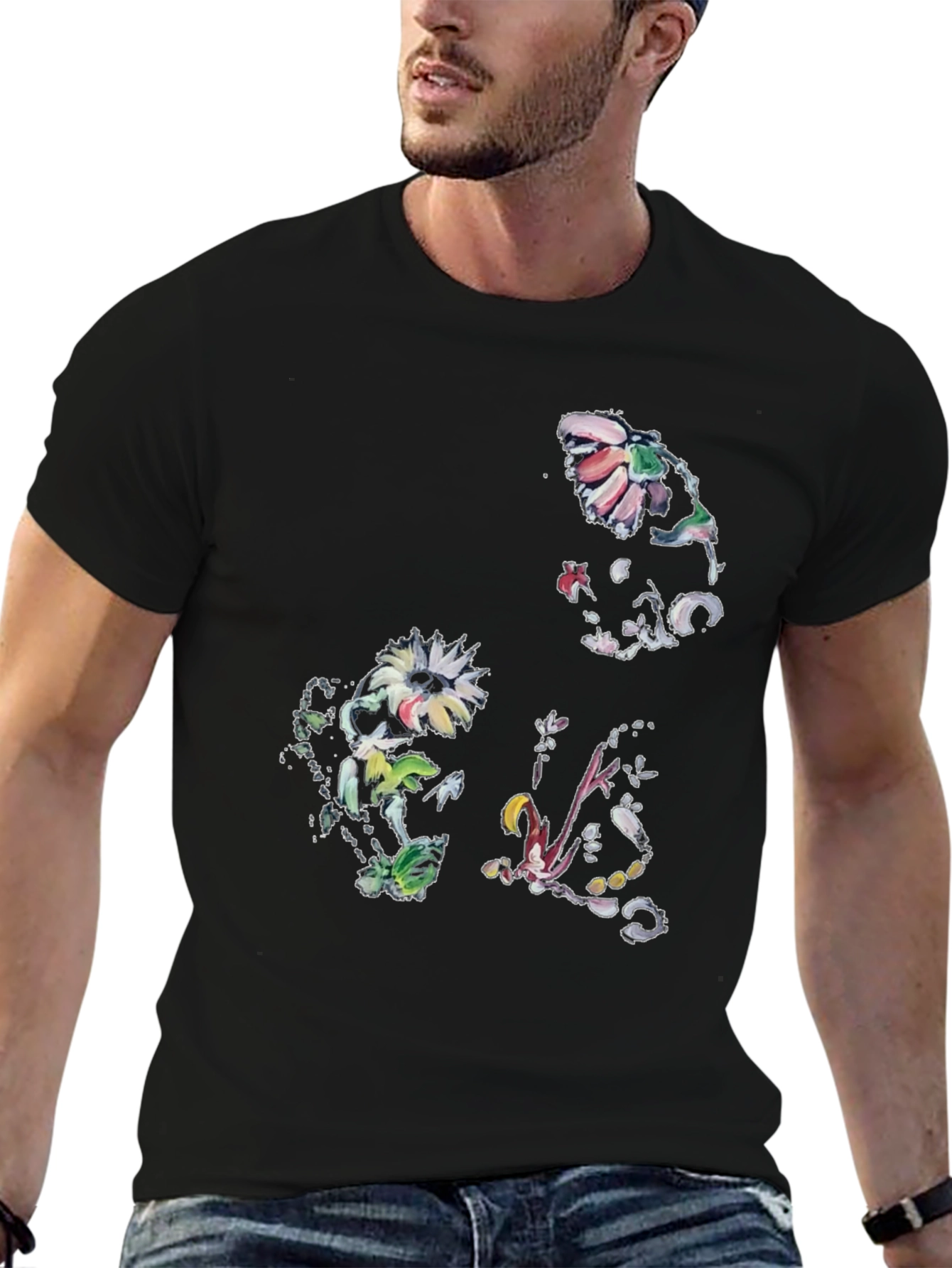 Floral Print Graphic Tee - Black