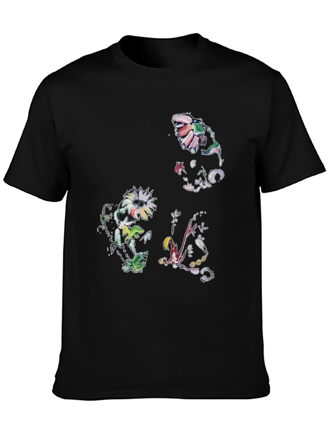 Floral Print Graphic Tee - Black