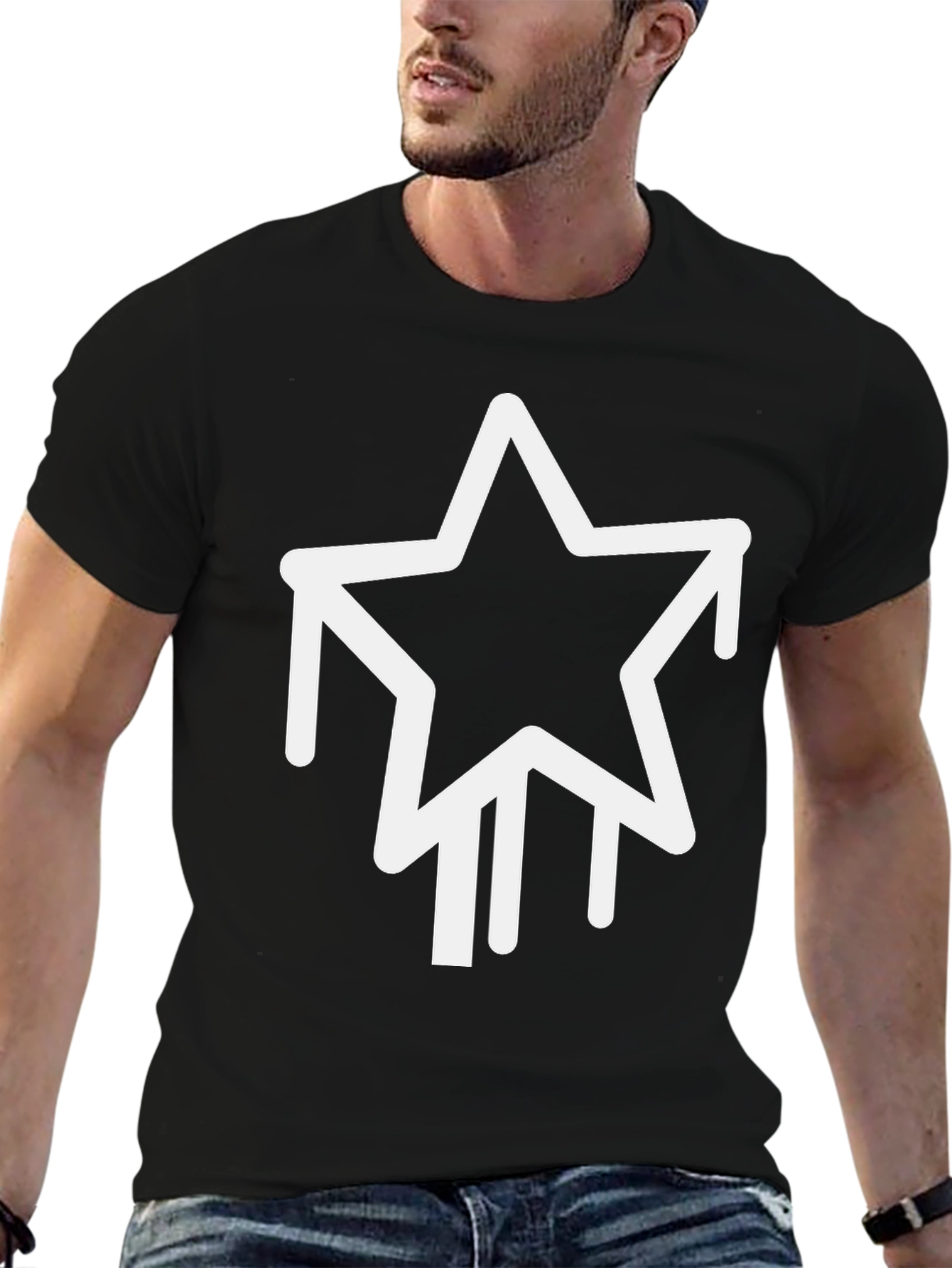 Black T-Shirt with Dripping Star Graphic