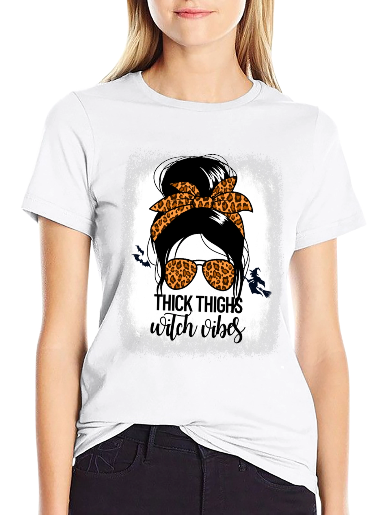 Thick Thighs Witch Vibes Messy Bun T-Shirt
