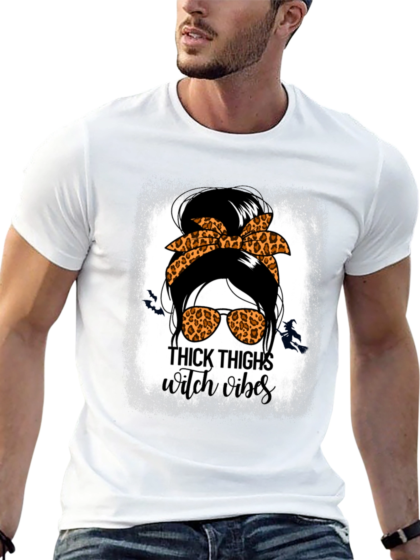Thick Thighs Witch Vibes Messy Bun T-Shirt