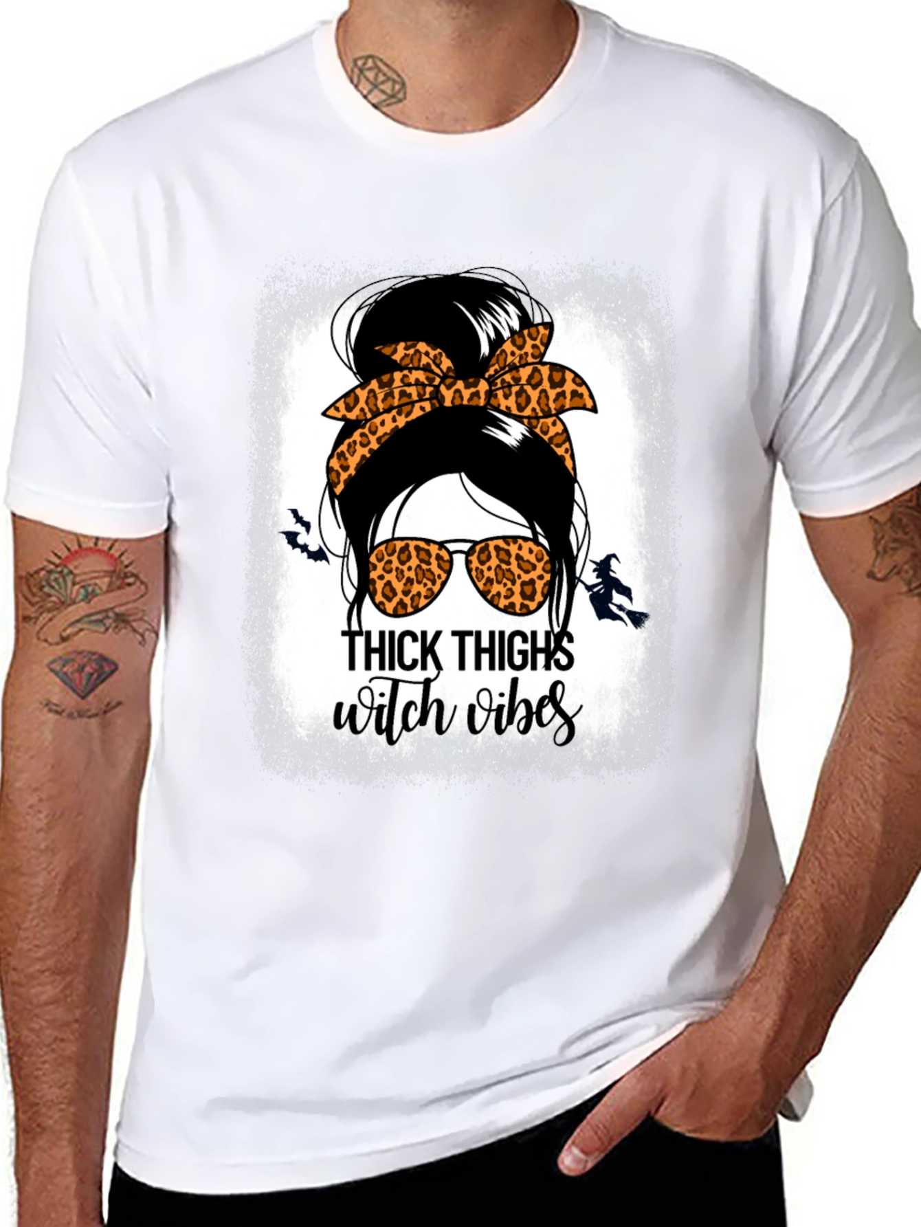Thick Thighs Witch Vibes Messy Bun T-Shirt