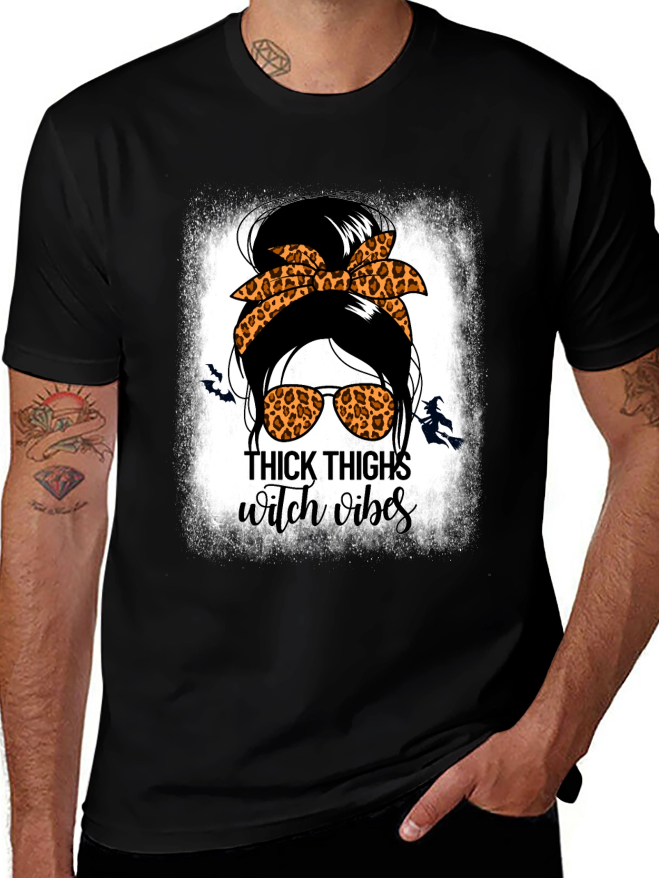 Thick Thighs Witch Vibes Messy Bun T-Shirt