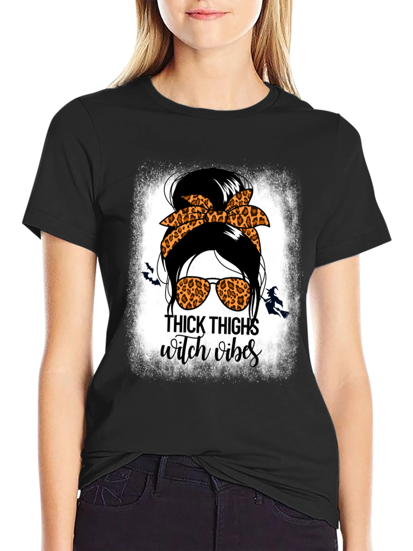 Thick Thighs Witch Vibes Messy Bun T-Shirt