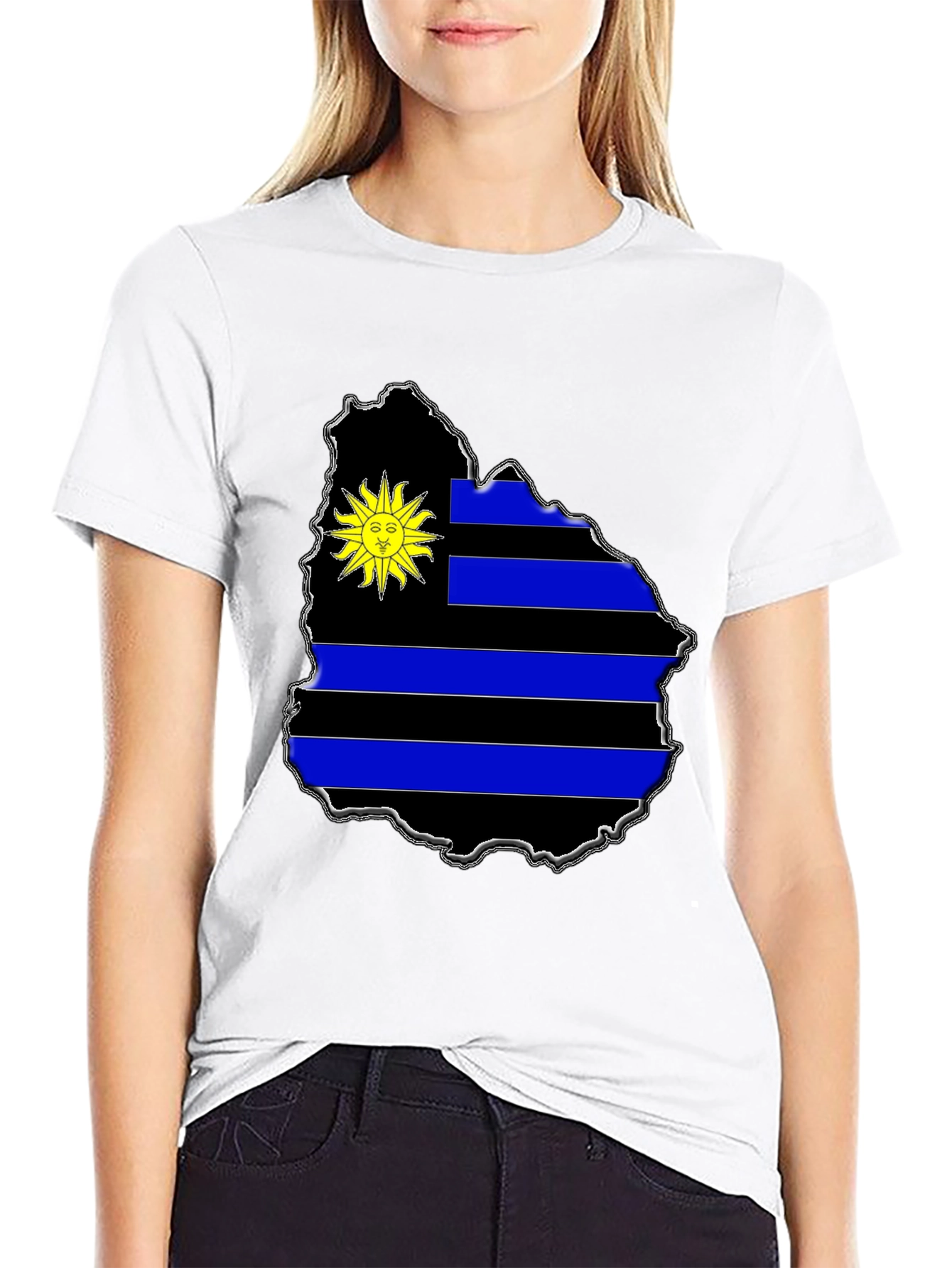 Uruguay Flag Map T-Shirt - Black Graphic Tee
